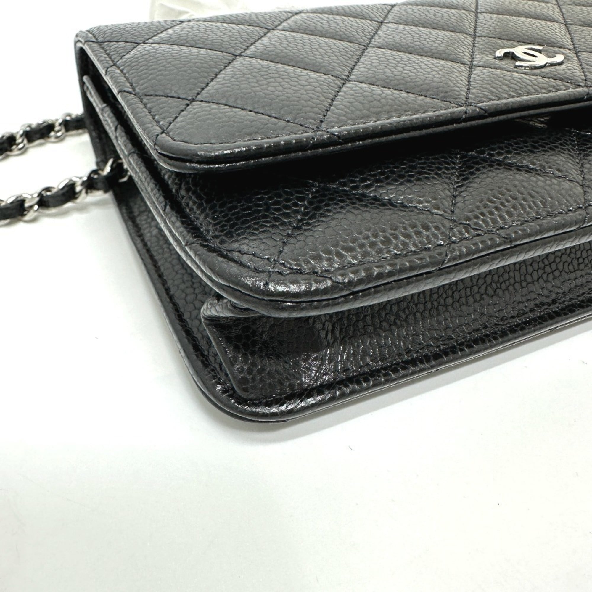 CHANEL AP0250 Matelasse Coco Mark Classic Chain Wallet Shoulder Bag Caviar Skin Women's Black — New - Store Return
