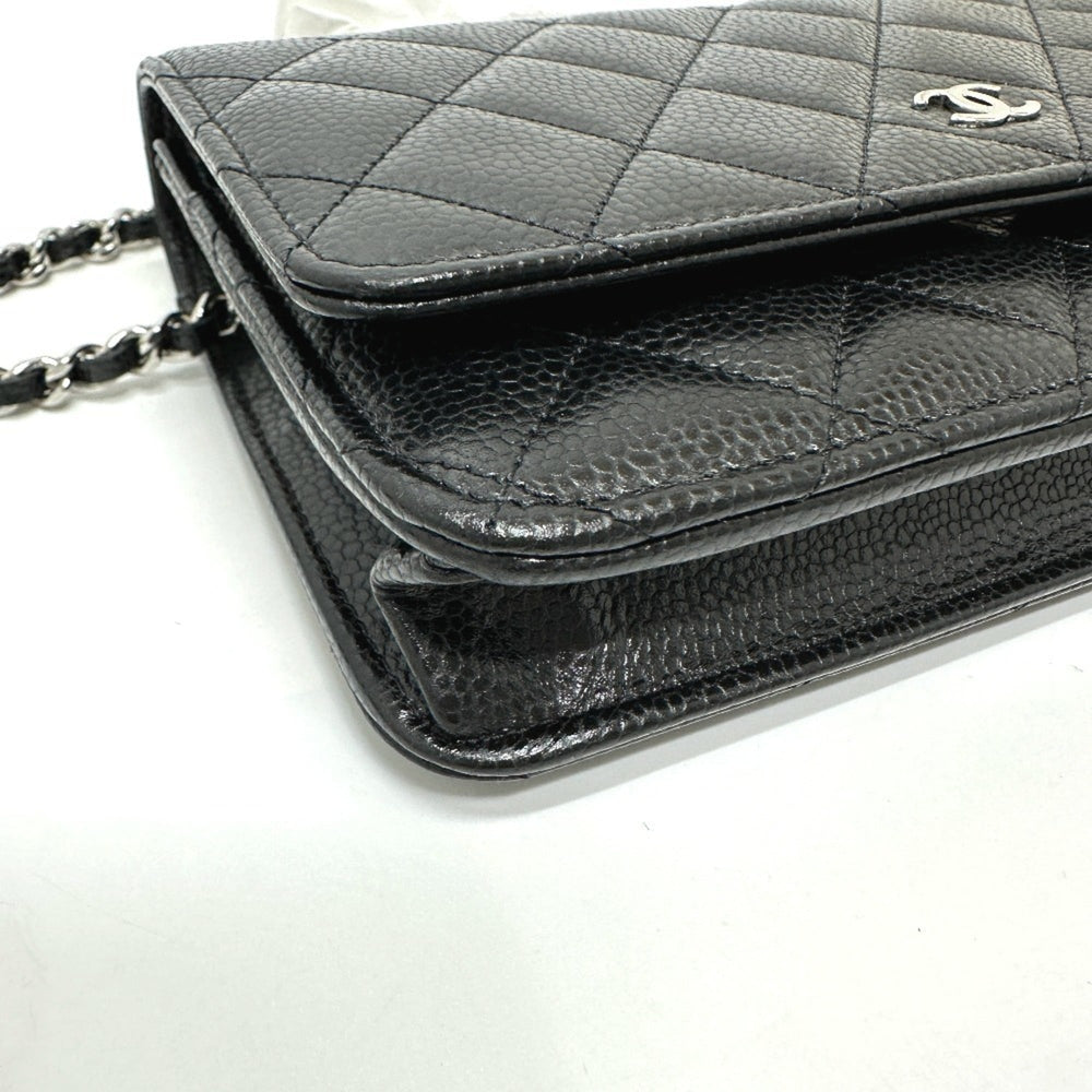CHANEL AP0250 Matelasse Coco Mark Classic Chain Wallet Shoulder Bag Caviar Skin Women's Black — New - Store Return