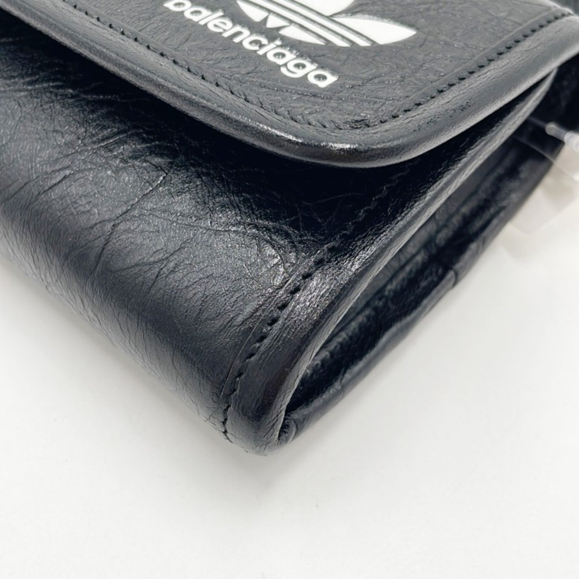 BALENCIAGA Wallet 729322 Black and White Leather Men's Women's Adidas Collaboration Shoulder