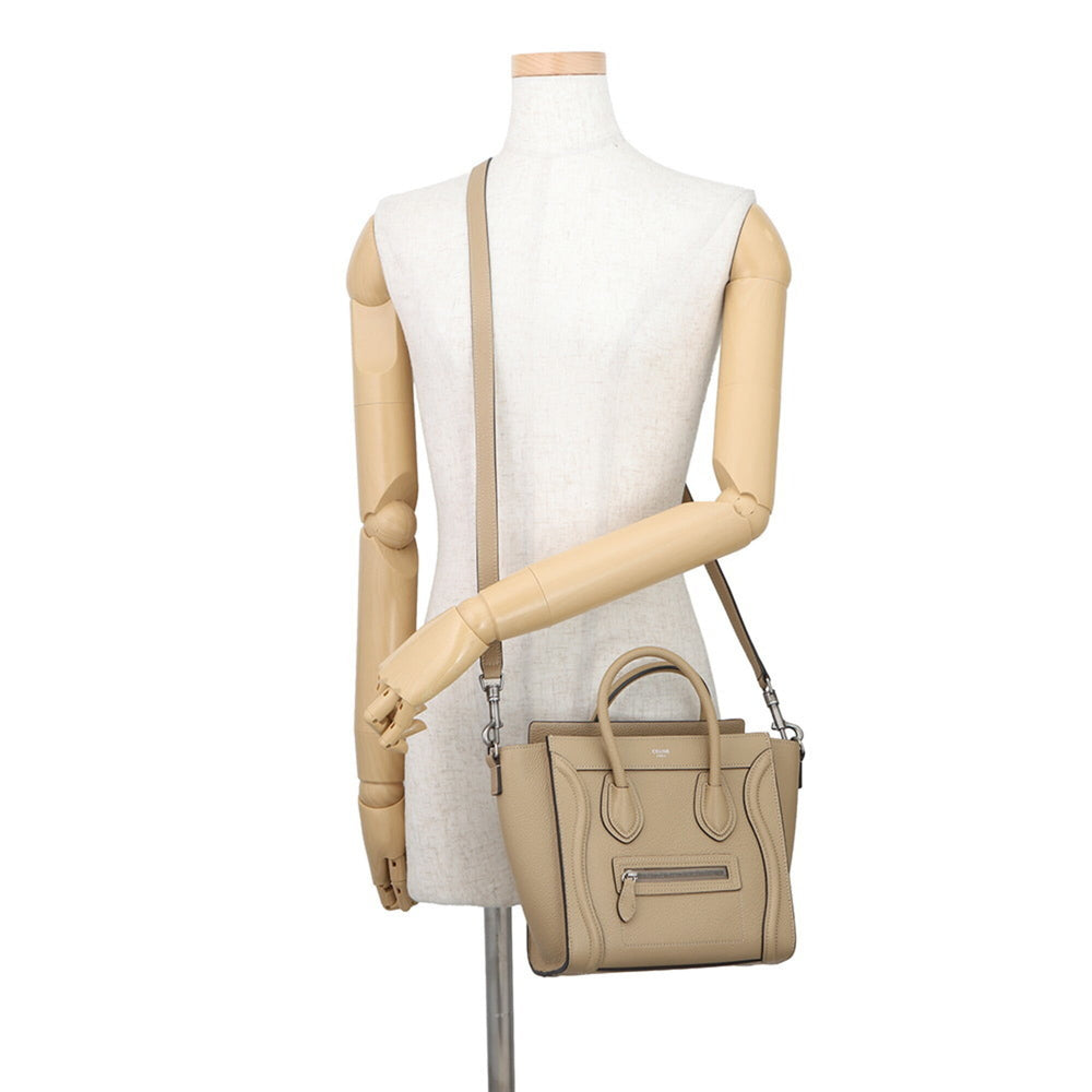 Celine handbag, Luggage Nano Shopper, leather, 189243, CELINE 2-way, beige — Like New