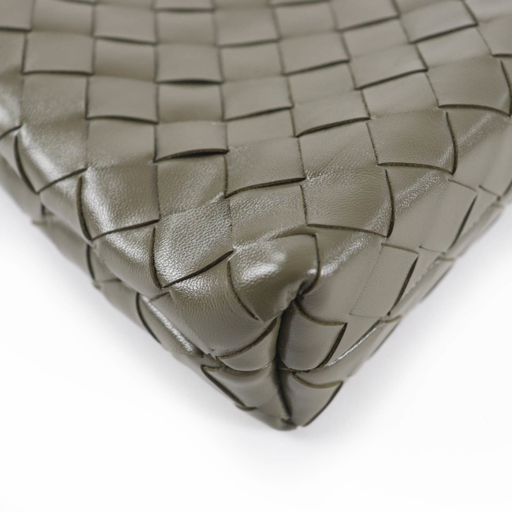 BOTTEGA VENETA Intrecciato Leather Shoulder Bag, Khaki, with Dust Made in Italy, Women's — Like New