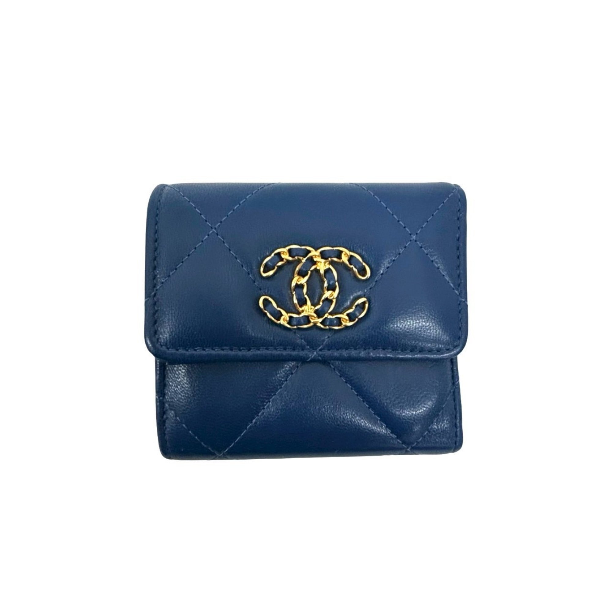 CHANEL Matelasse Coco Mark Lambskin Bifold Wallet, Blue, 28640