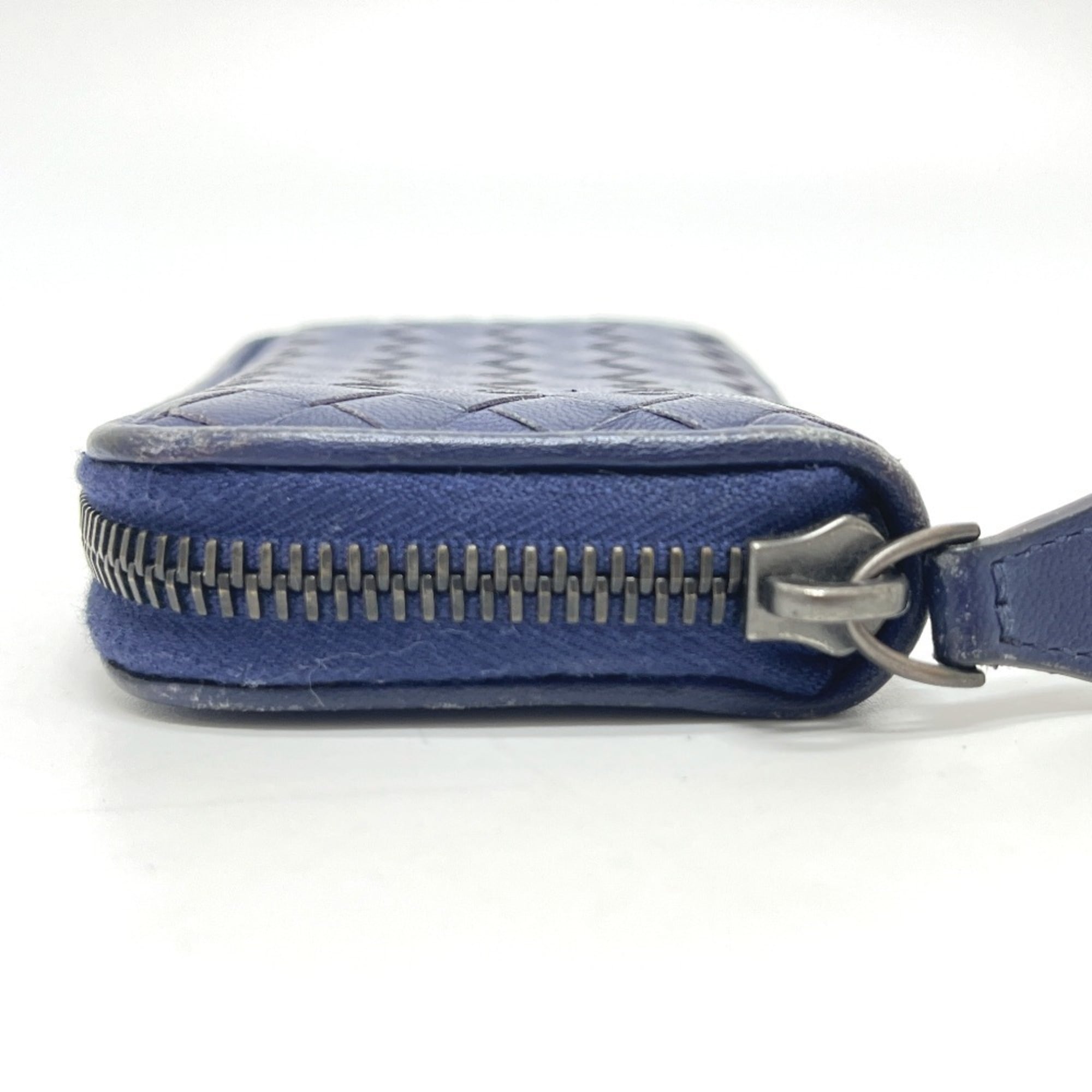 BOTTEGA VENETA 114075 Intrecciato Coin Purse, Leather, Women's, Blue
