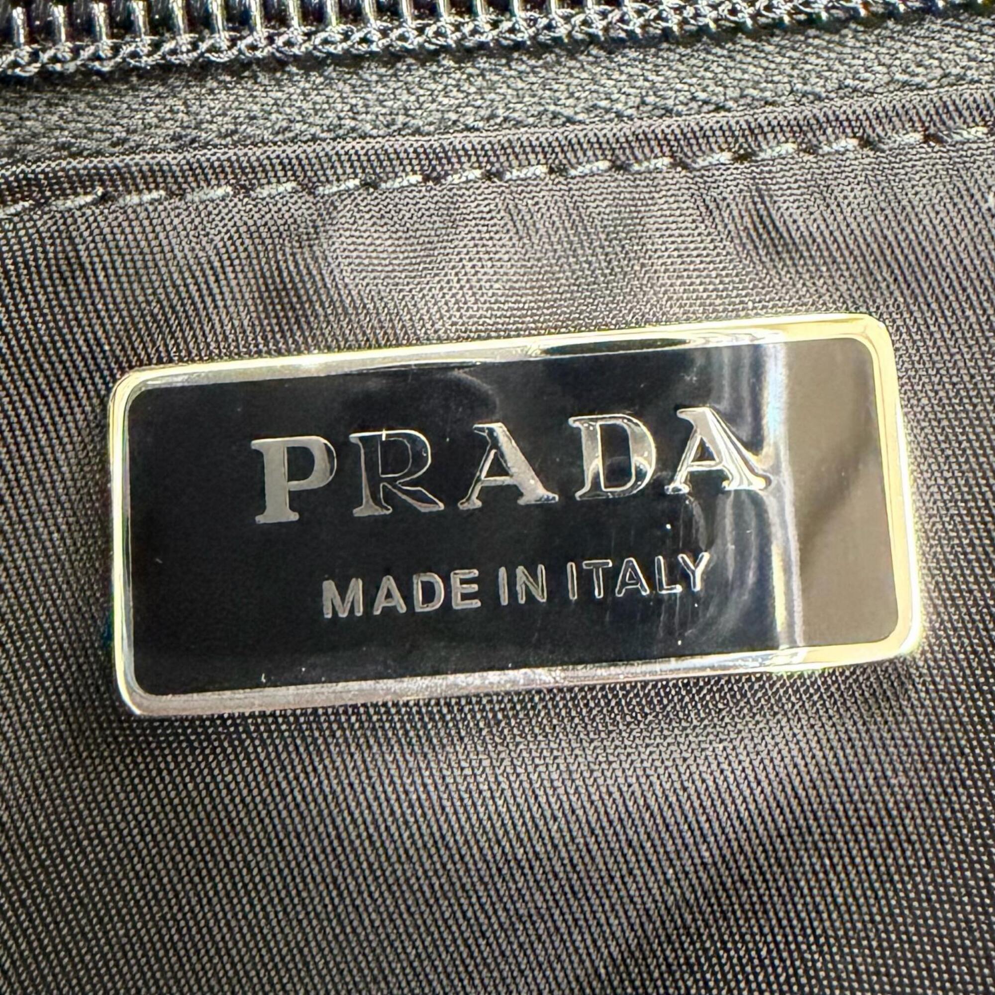 PRADA 1BD256 Re-Nylon Large Padded Shoulder Bag with Leather Accents and Triangle Logo, Black, Made in Italy, Women's — Like New