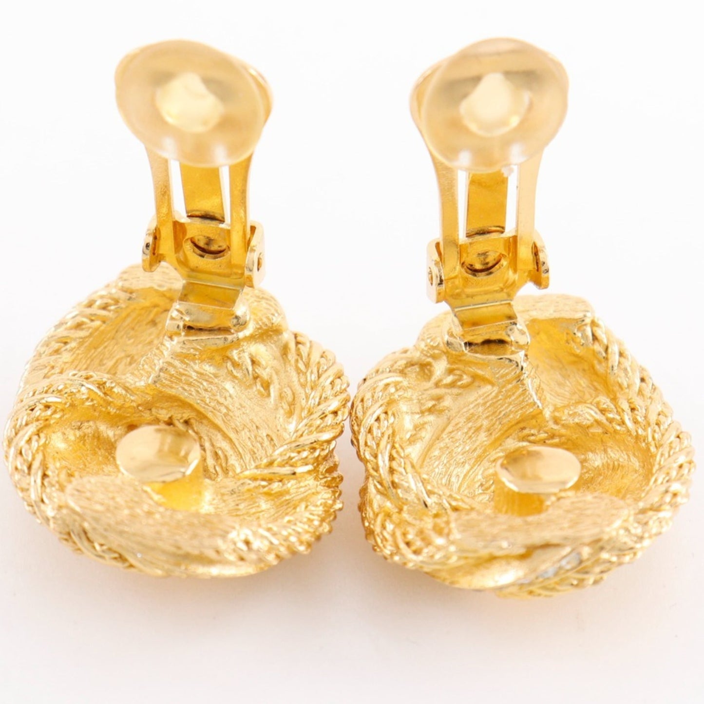 Christian Dior Earrings, Gold Plated with Rhinestones, Approx. 28.4g, Women's