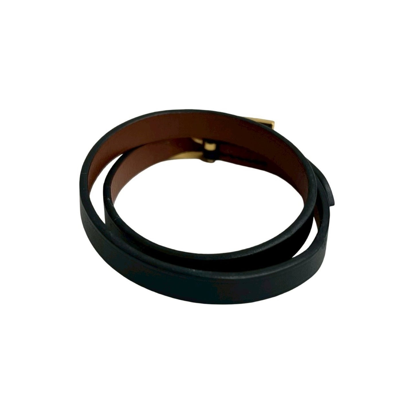HERMES B-Api Double Tour Leather GP Bracelet Bangle in Black Gold (m1193)