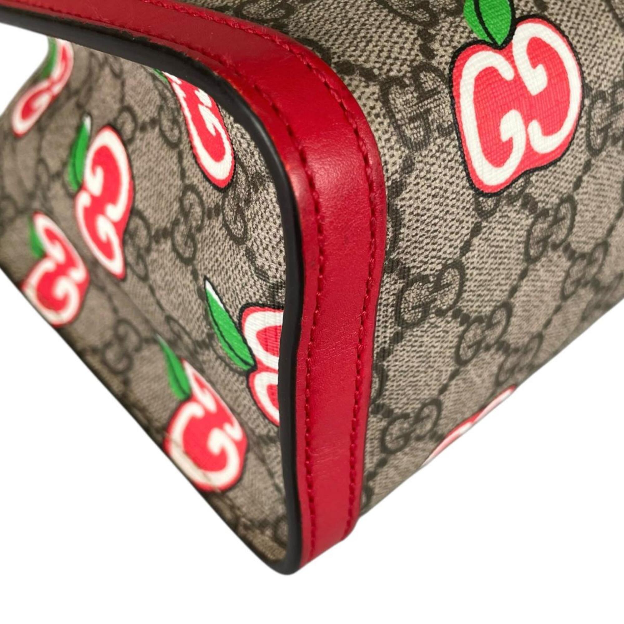 Gucci GG Apple Padlock Shoulder Bag, Canvas, 498156, Beige x Red Multicolor — Like New