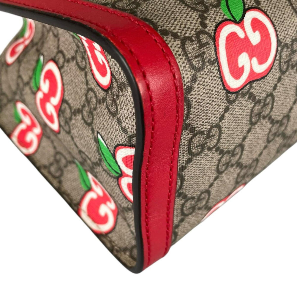 Gucci GG Apple Padlock Shoulder Bag, Canvas, 498156, Beige x Red Multicolor — Like New
