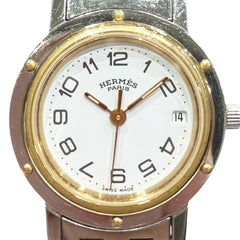 Hermes Clipper watch, total weight 36.2g, stainless steel, quartz movement, white dial, CL3.240 — Good