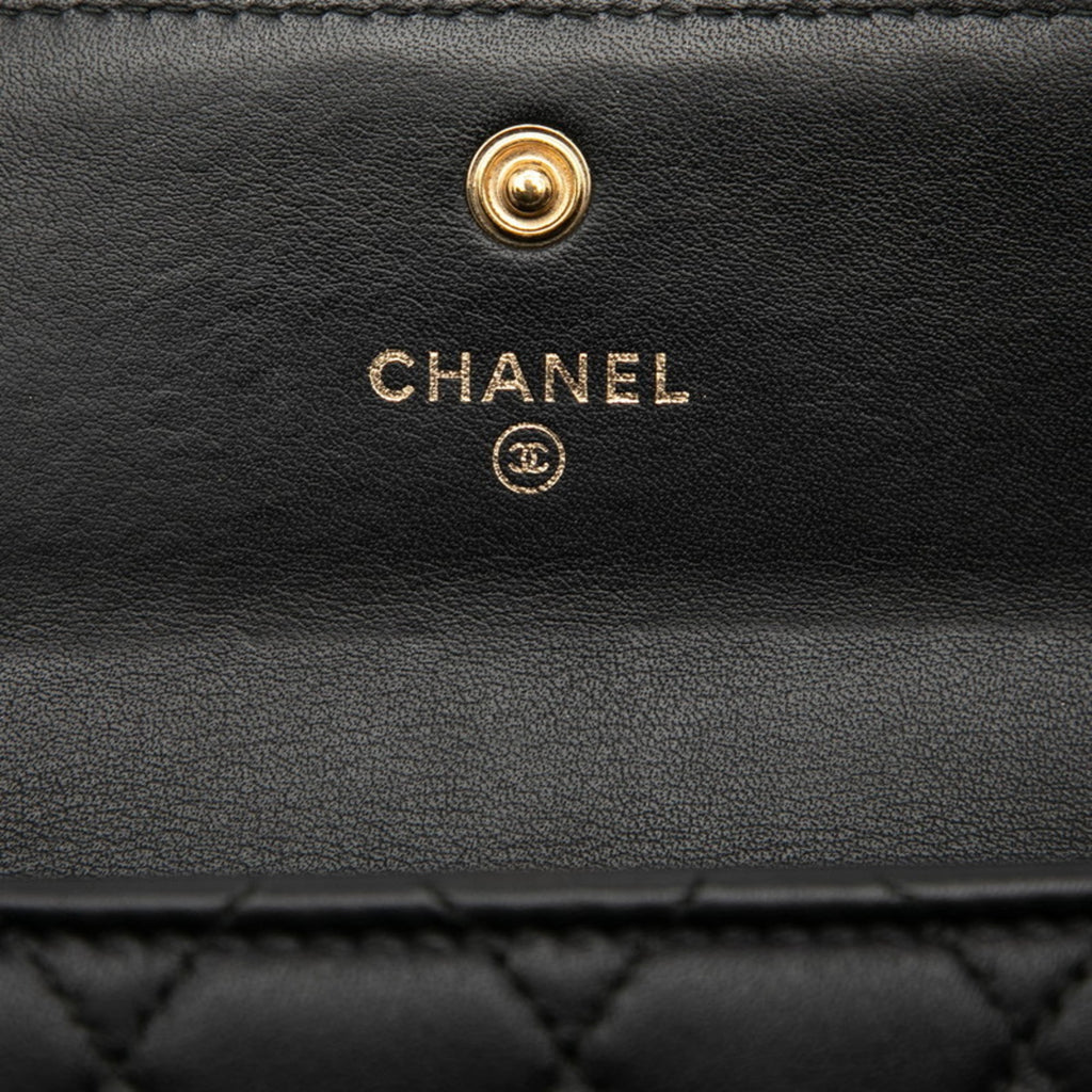 CHANEL Boy Chanel Bifold Wallet Black Lambskin Women's