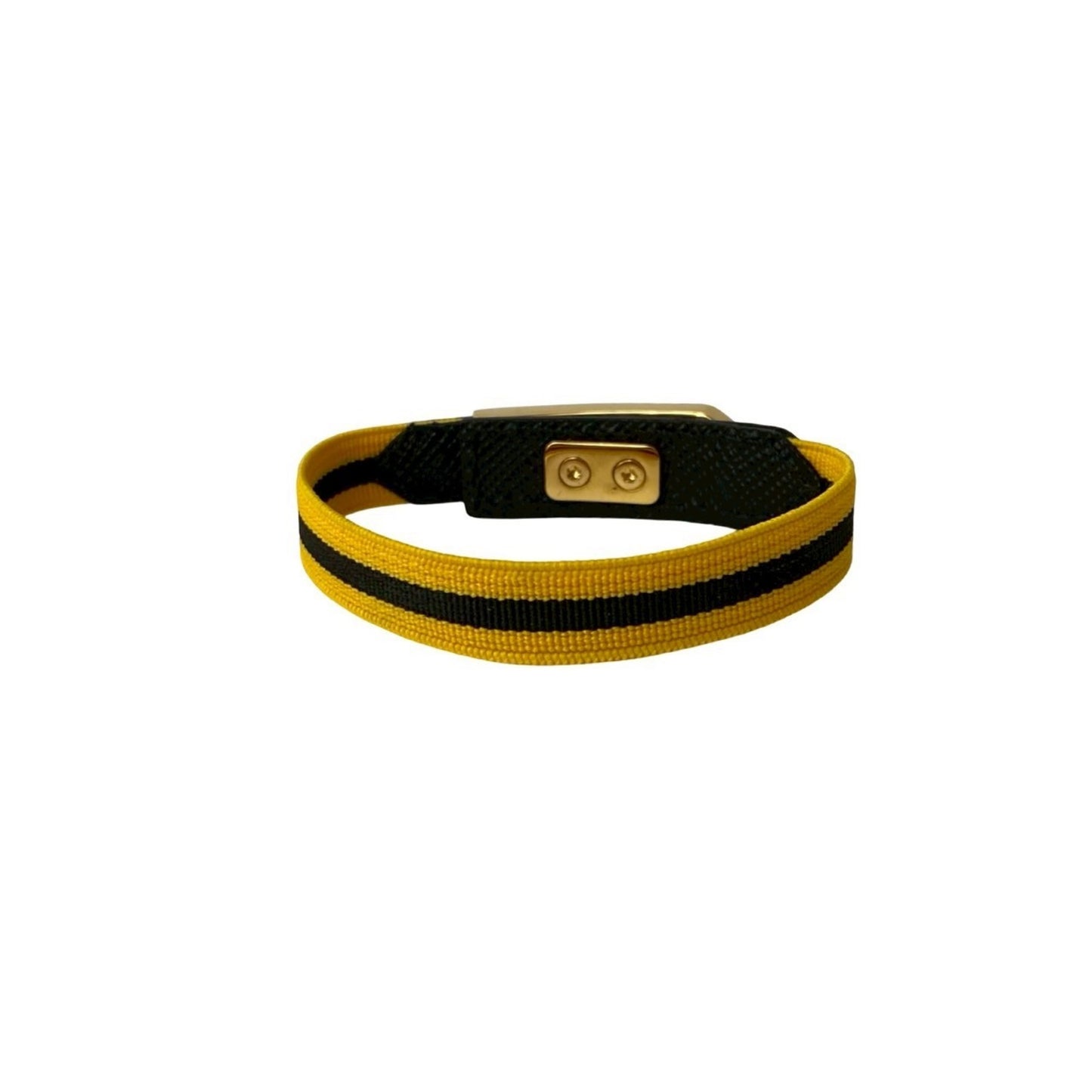 PRADA Prada Turnlock Logo Hardware Nylon GP Saffiano Leather Bracelet Bangle in Yellow and Navy 1491d