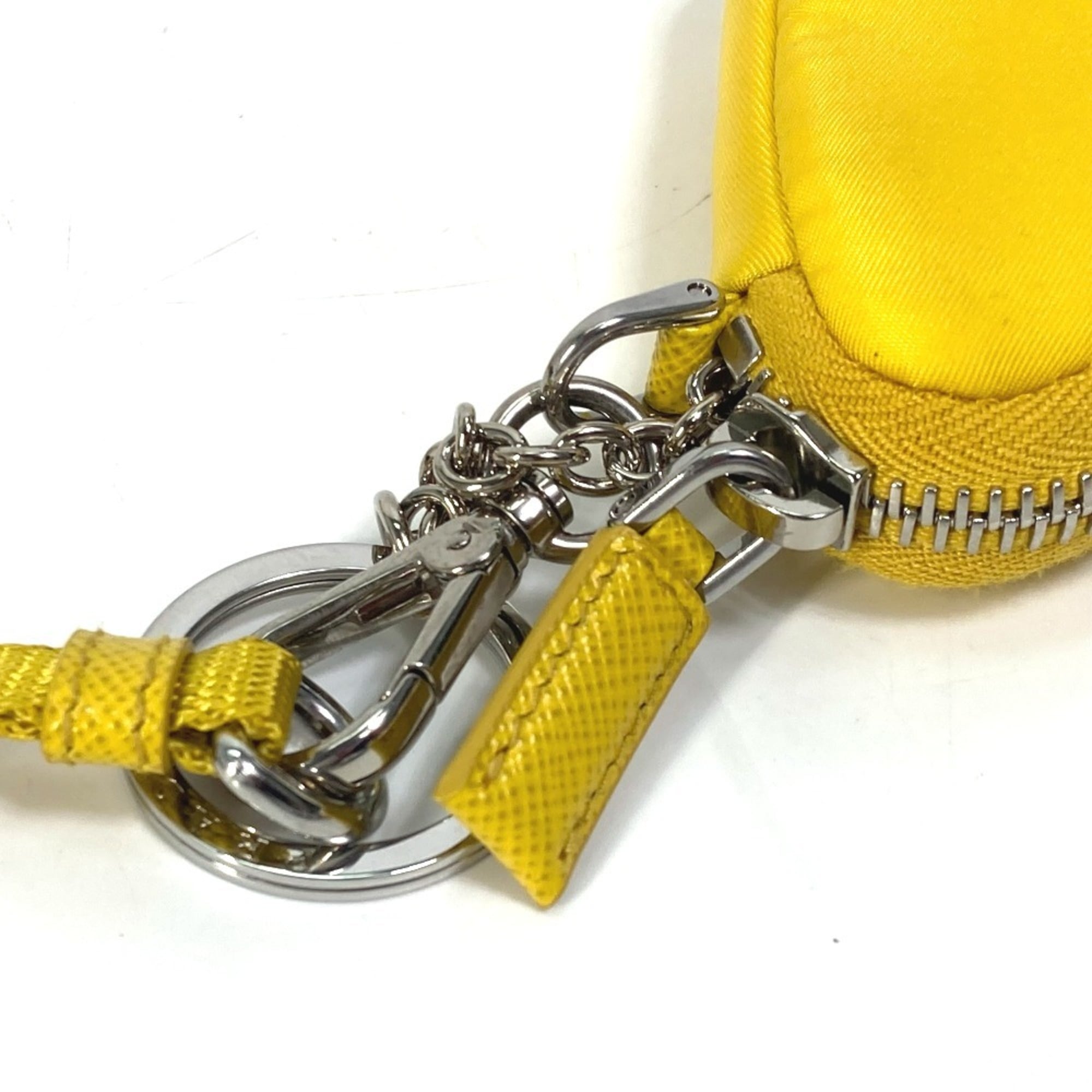 PRADA 2TT140 Triangle Plate Re Nylon with Neck Strap Key Ring Pouch Men's Yellow — New - Store Return