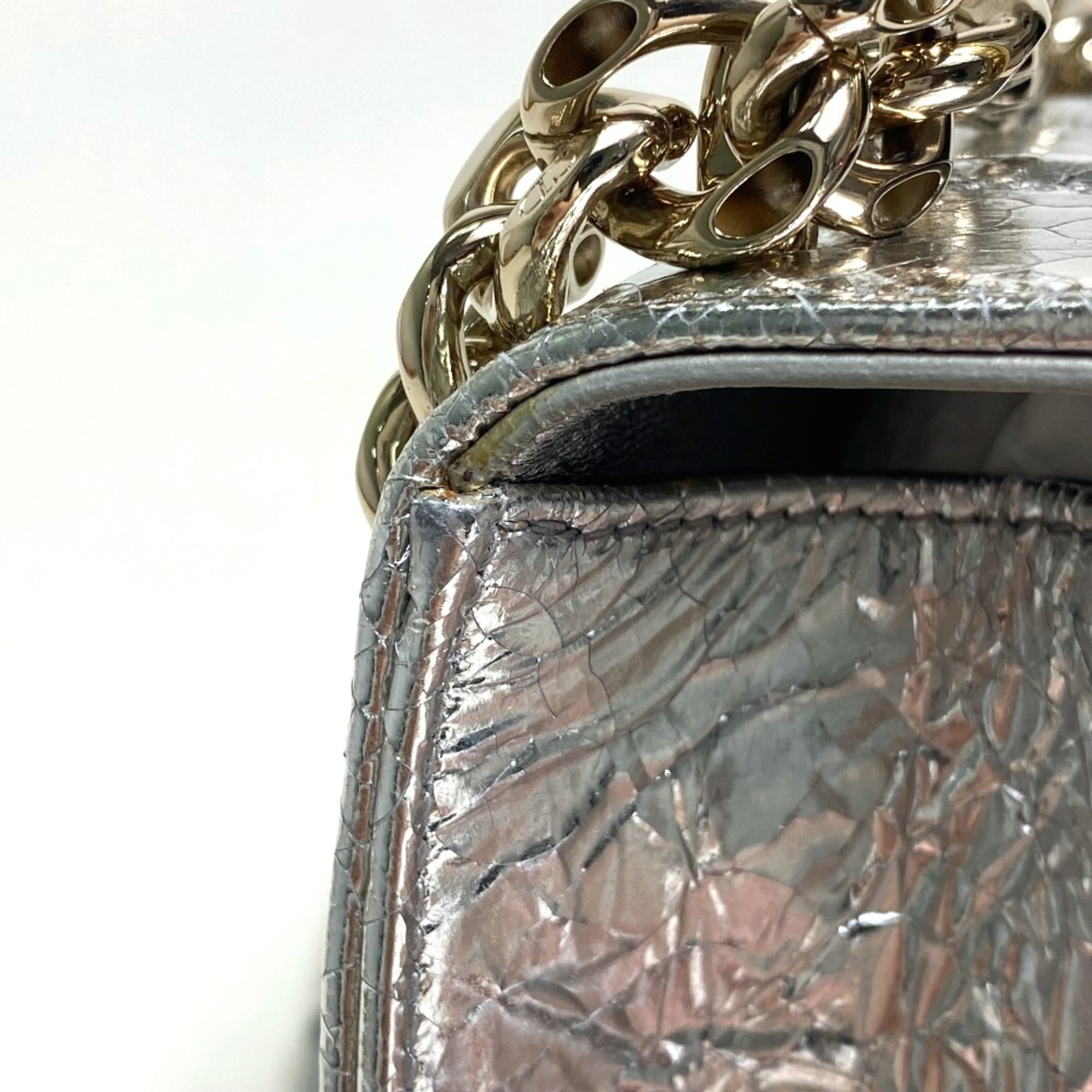 CHRISTIAN DIOR Small flap bag Bag Chain Shoulder Shoulder Bag Silver GoldHardware — Like New