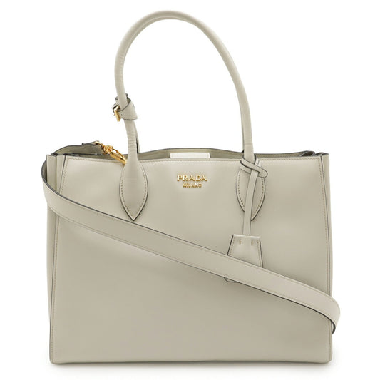 PRADA Bibliothèque Tote/Shoulder Bag in City Calf Leather, TALCO, Off-White, Purchased at an Overseas Duty-Free Shop, 1BG098