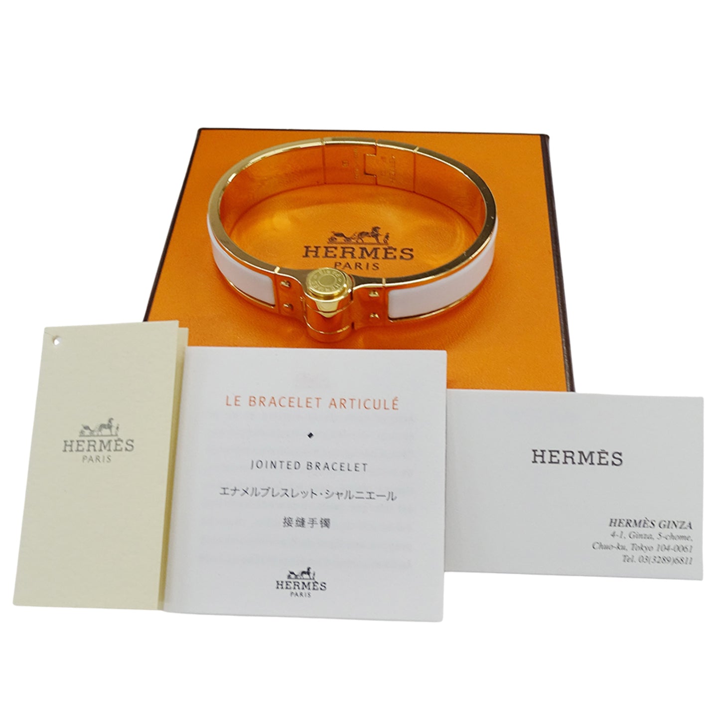 Hermes Hermès Charnière PM Bangle, Women's, GP Enamel, Gold, White