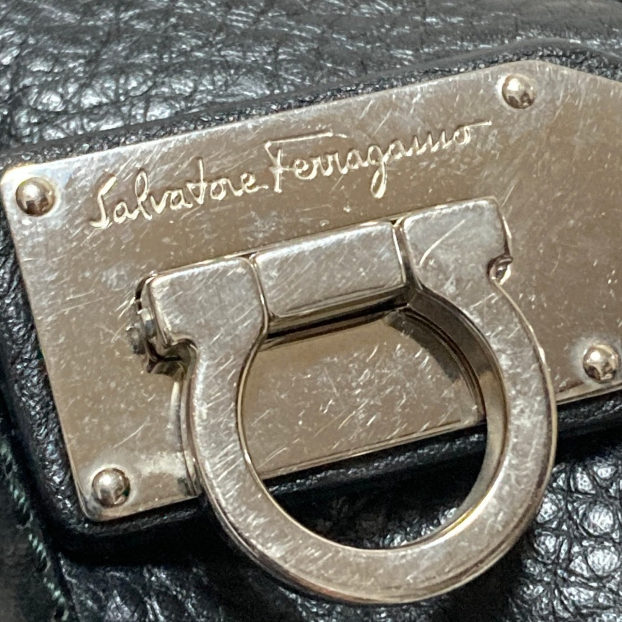Salvatore Ferragamo Leather Gancini Handbag EZ-21 E424 Black Women's — Like New