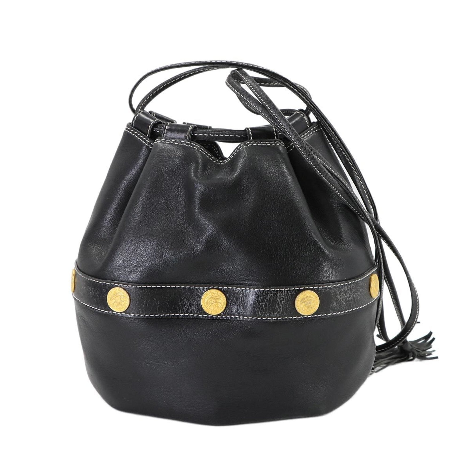 Celine Shoulder Bag in Black Leather with Gold Hardware