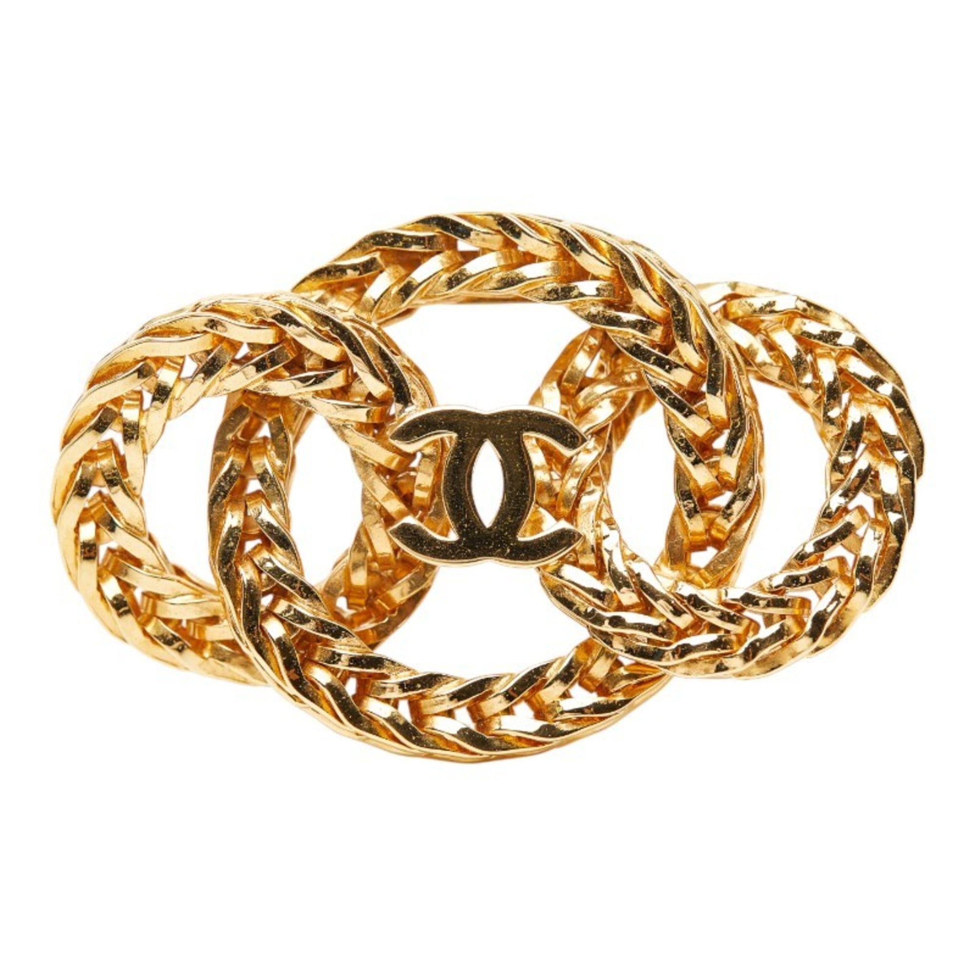 CHANEL Triple Circle Coco Mark Chain Brooch, Gold Plated, Women's