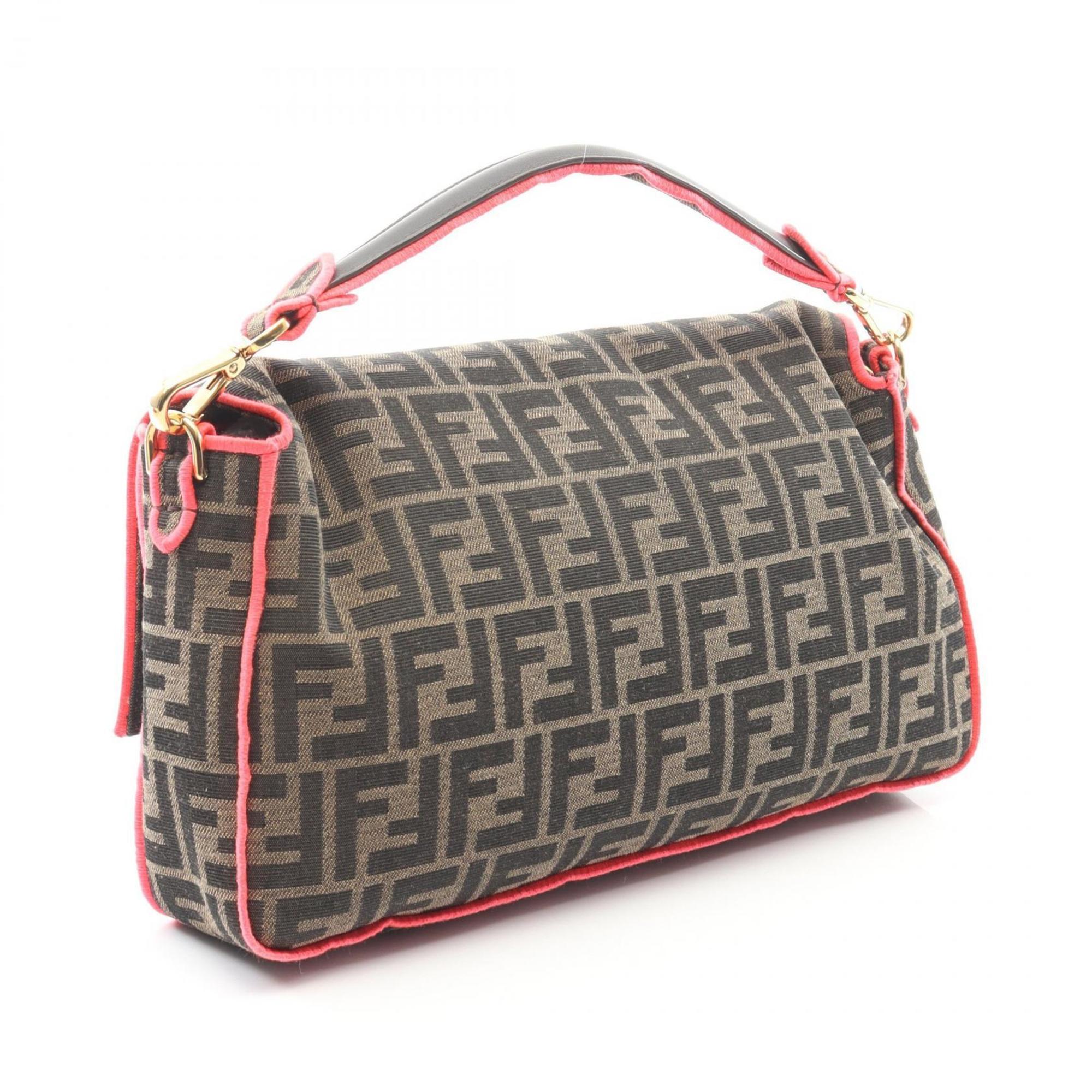 Fendi Mamma Bucket Zucca Handbag, Canvas and Leather, Women's, Brown Pink, 8BR771