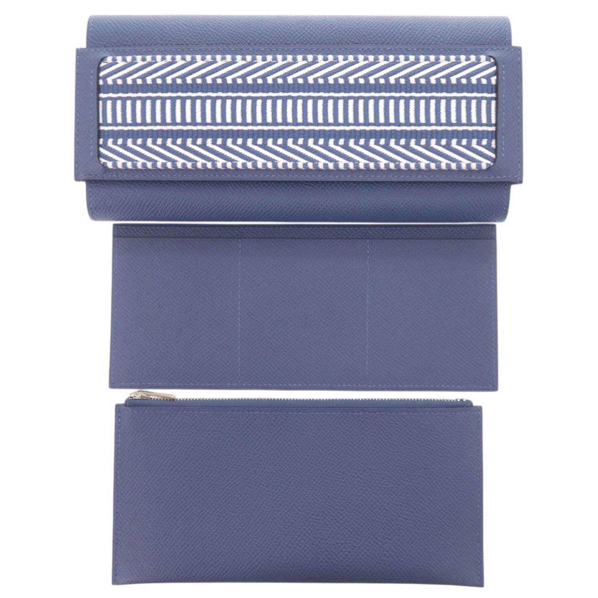 Like new Hermès Passant Long Sangle Caval Epsom Leather, Blue Brighton Silver Hardware, C Stamp (2018 Model), 0352 HERMES