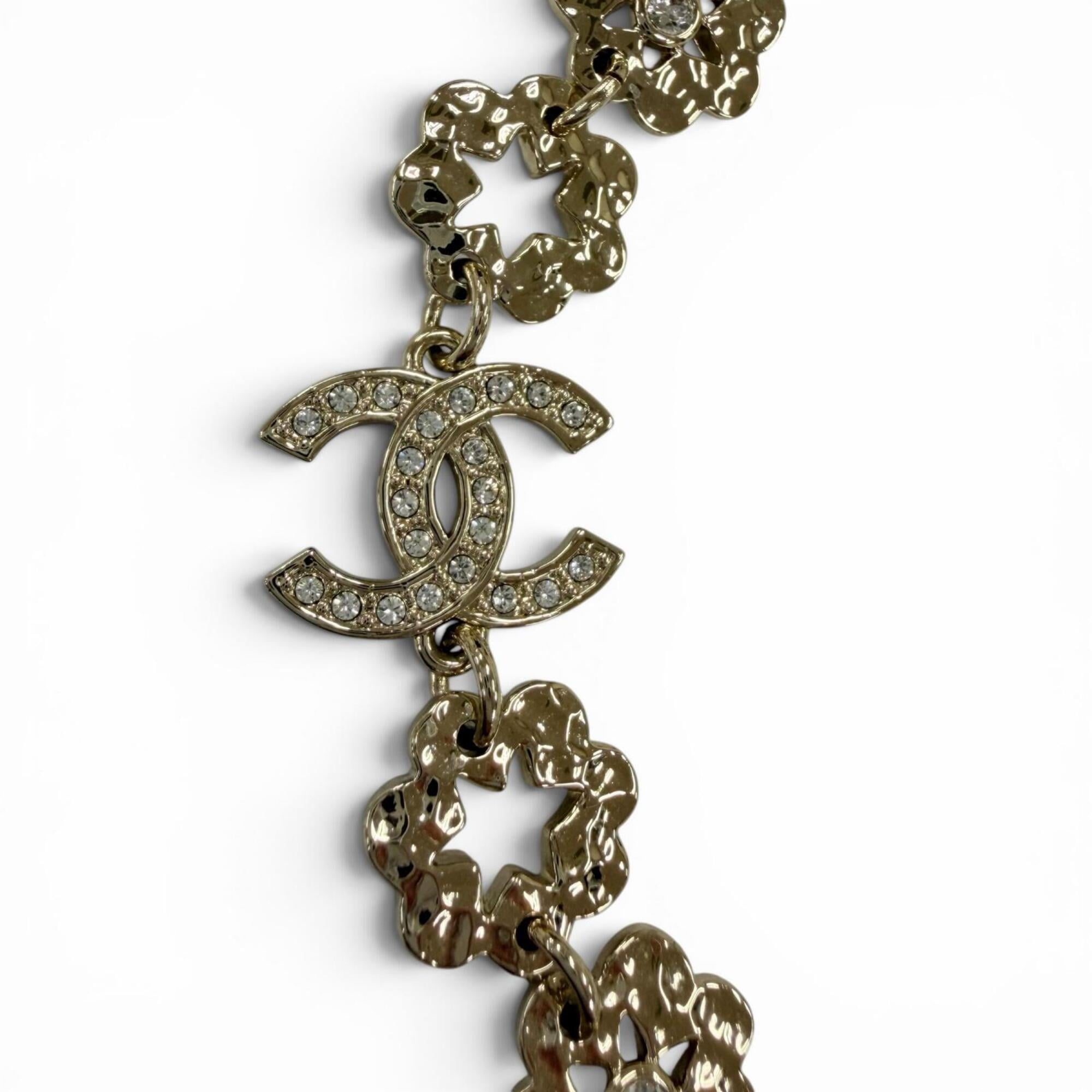 CHANEL I25C Coco Mark Flower Rhinestone Necklace Choker Accessory Gold Made in Italy Women's — Like New