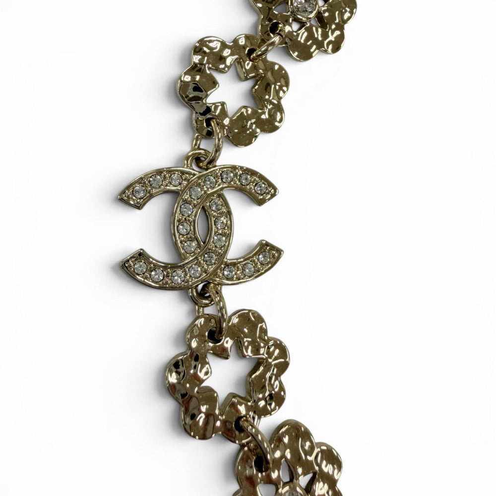 CHANEL I25C Coco Mark Flower Rhinestone Necklace Choker Accessory Gold Made in Italy Women's — Like New