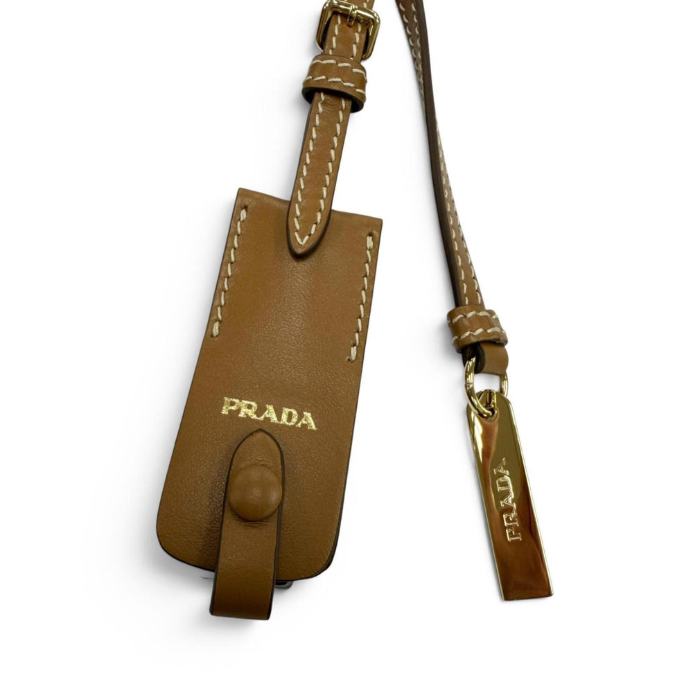PRADA 1BE068 Crochet Mini Bucket Bag with Triangle Logo, Leather Accents, Raffia, 2-Way Shoulder Bag/Handbag, Natural Finish, Made in Italy, Women's, Dust Bag — Like New