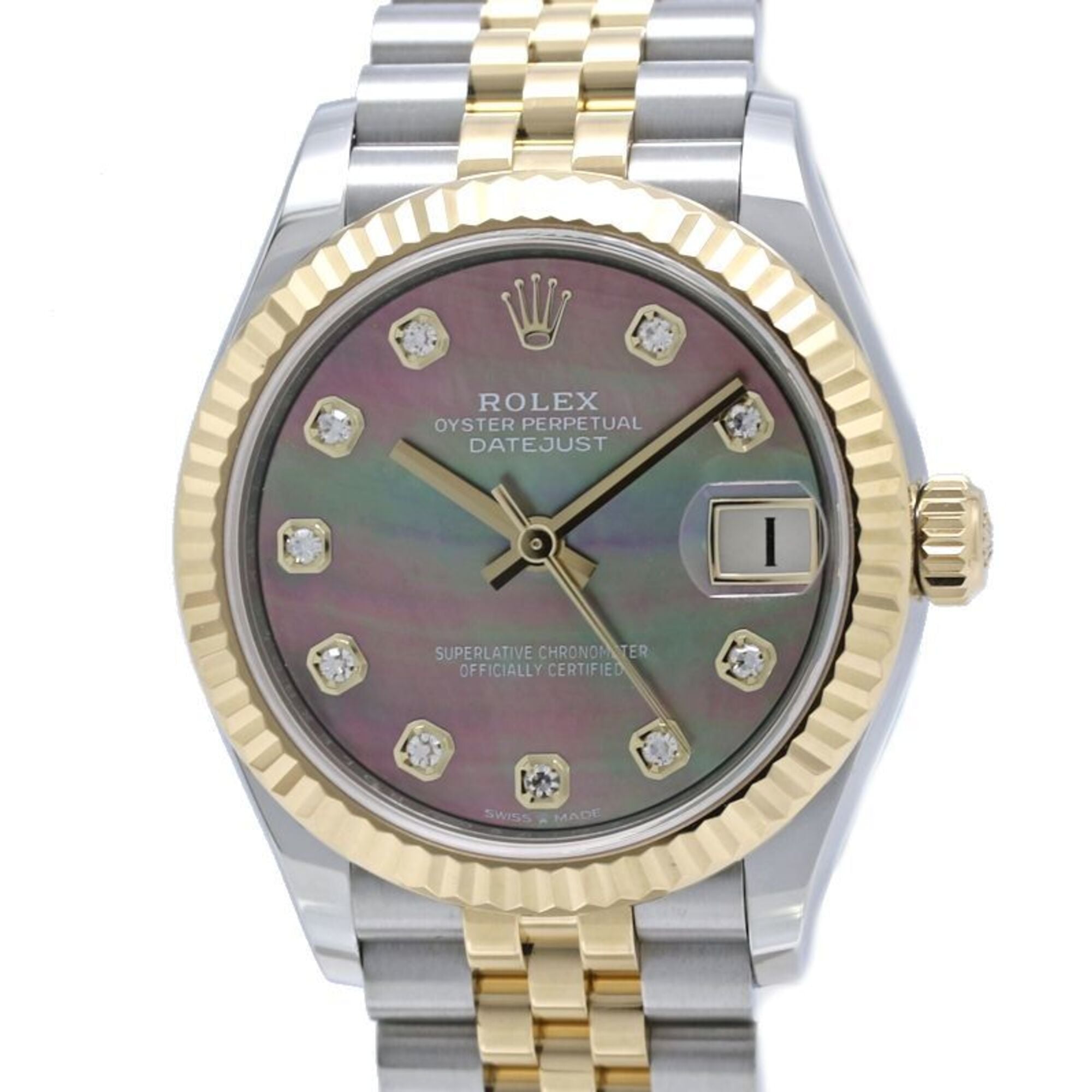 ROLEX Datejust 31 10P Diamond Black Shell 278273NG Random Serial Number Women's Watch SSx18K Yellow Gold 40460 — Like New