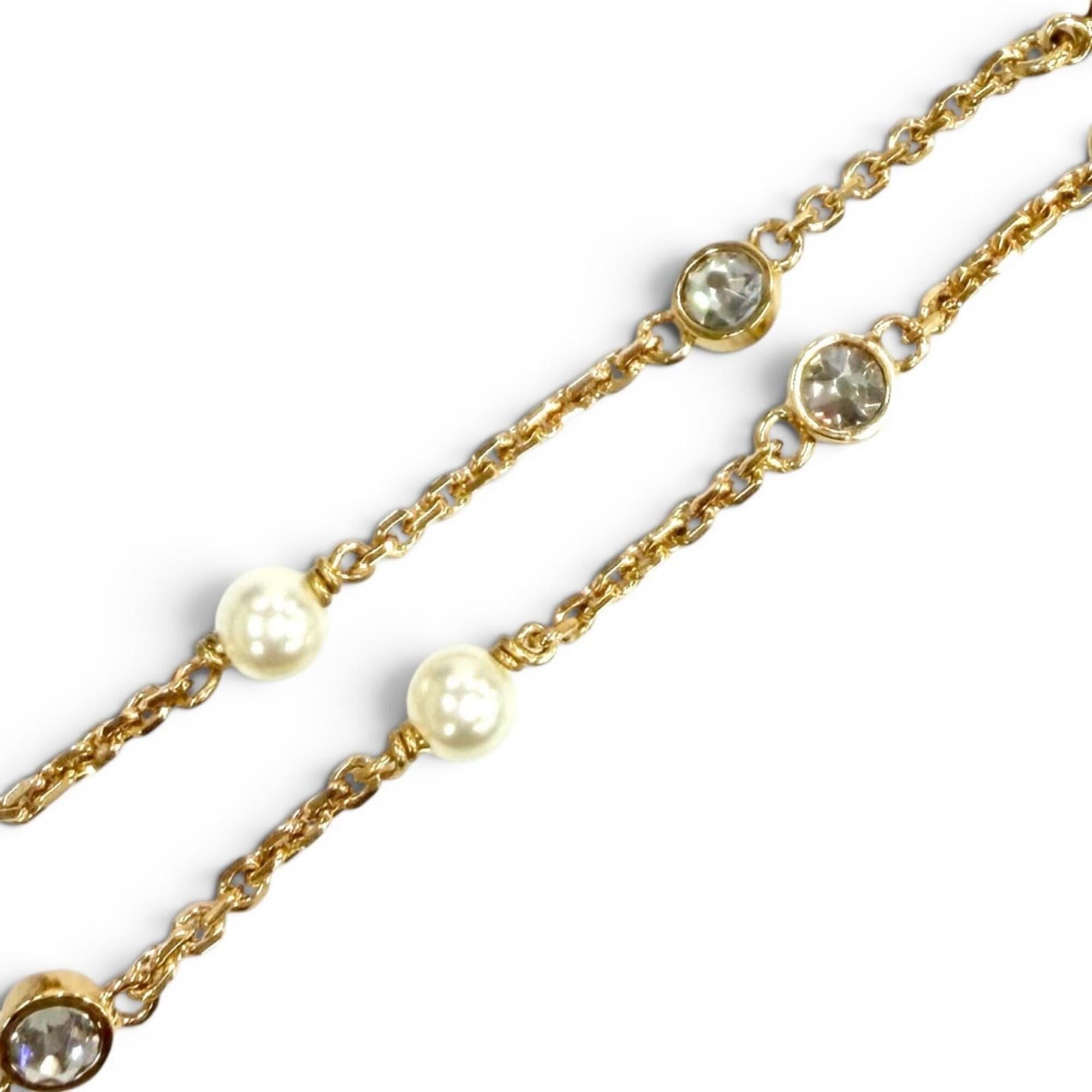 Christian Dior DIOR B3106WOMZI Claire D Lune Bracelet with CD logo, rhinestones, and faux pearls, gold, for women, dust bag — Like New