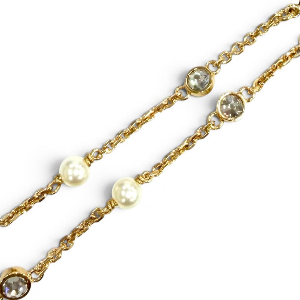 Christian Dior DIOR B3106WOMZI Claire D Lune Bracelet with CD logo, rhinestones, and faux pearls, gold, for women, dust bag — Like New