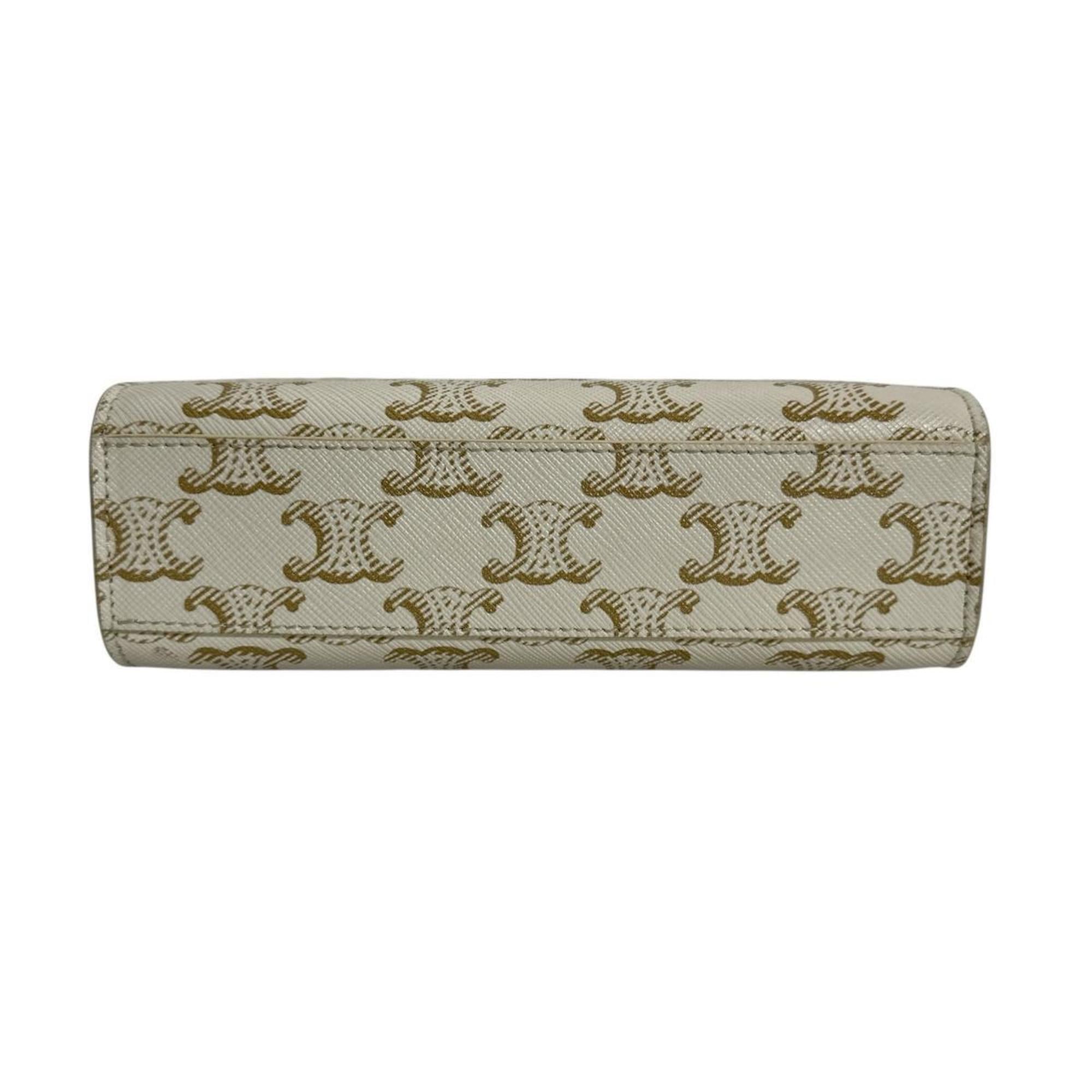 Celine Mini Partial Cabas Triomphe Handbag in White — Like New