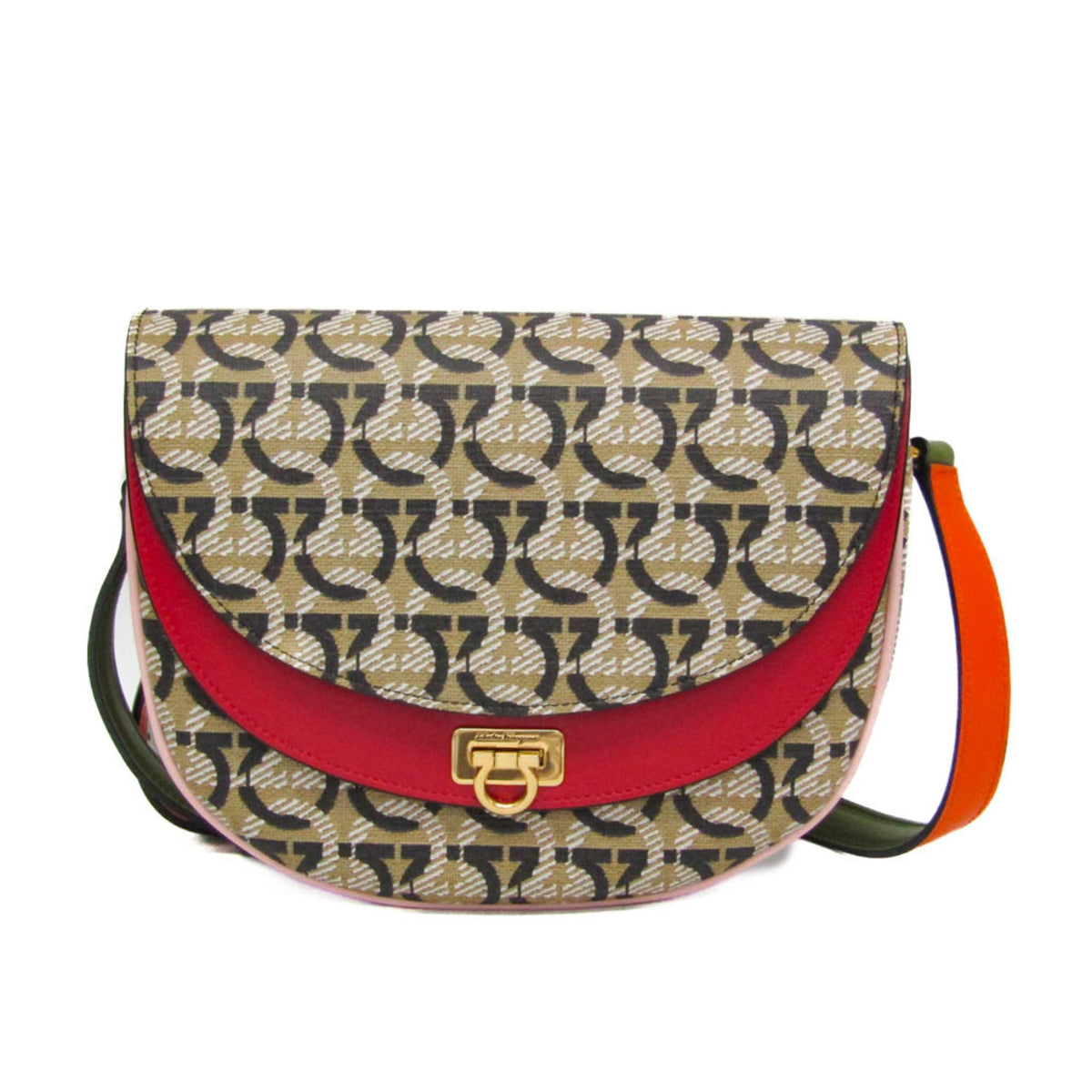 Salvatore Ferragamo Gancini AU-21 H986 Women's Leather,PVC Shoulder Bag Beige — Like New