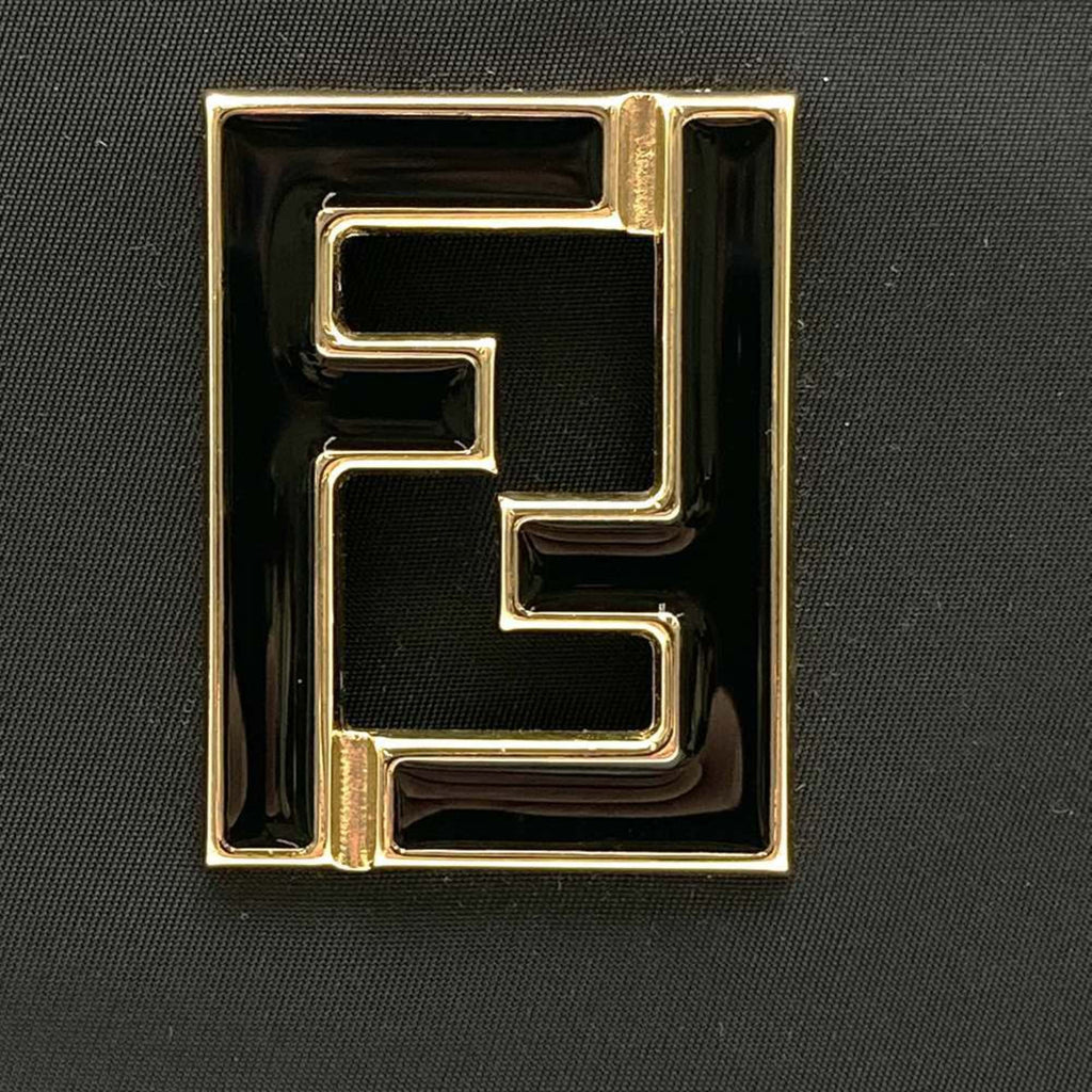FENDI 06 11 15328 982 Shoulder Bag FF Nylon Leather Black Women's