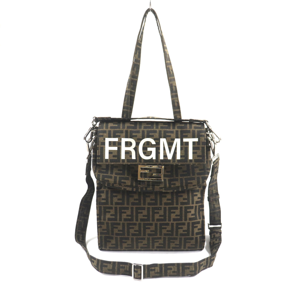 FENDI x FRAGMENT 8BH418 Zucca Baguette Foldable 3-Way Tote Canvas Shoulder Bag, Brown, with Dust Made in France, Men's — Like New