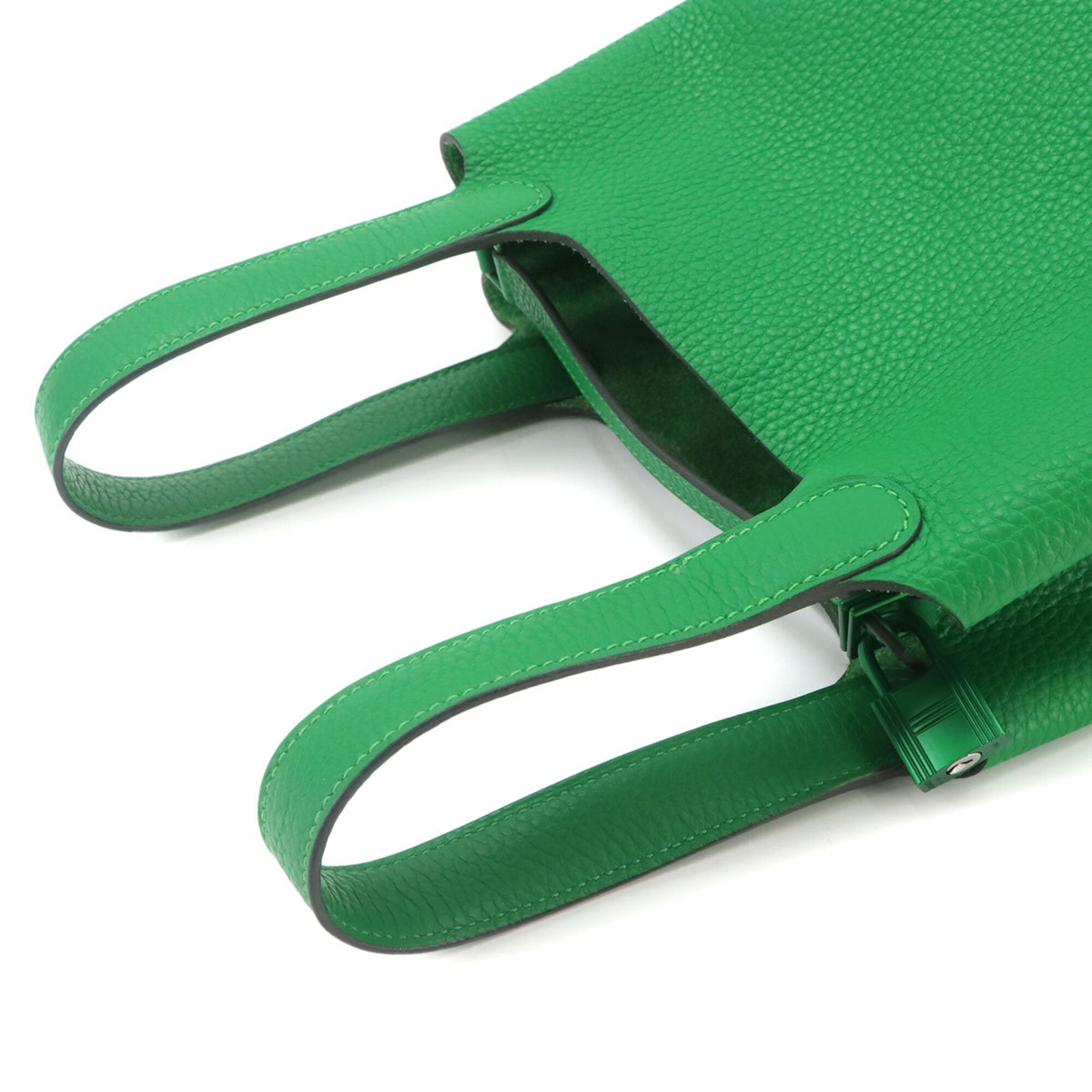 Piko Hermes Picotin Lock PM Monochrome Handbag, So Green, Taurillon Clemence Leather, Bamboo, Z Stamp — Like New