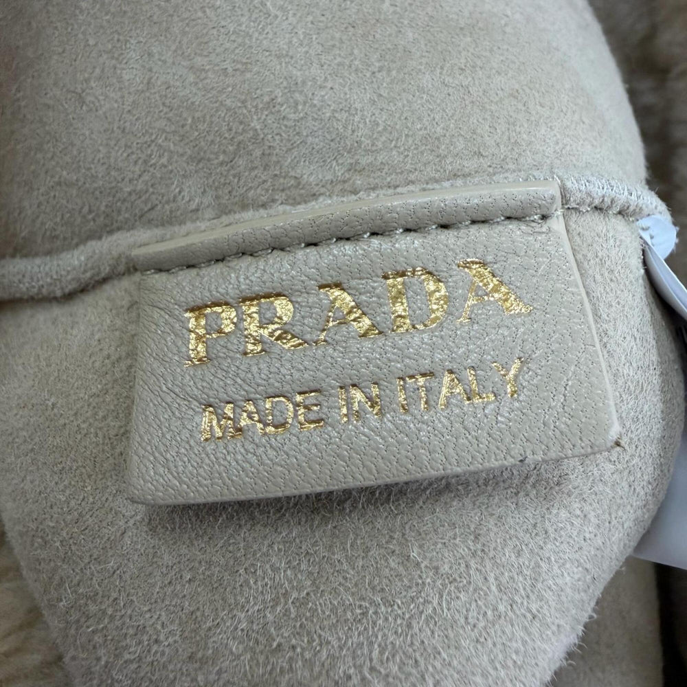PRADA 1BG447 Terry Shearling Tote Sheepskin Triangle Logo Pouch Included 2-Way Shoulder Bag Beige Made in Italy Women's — Like New