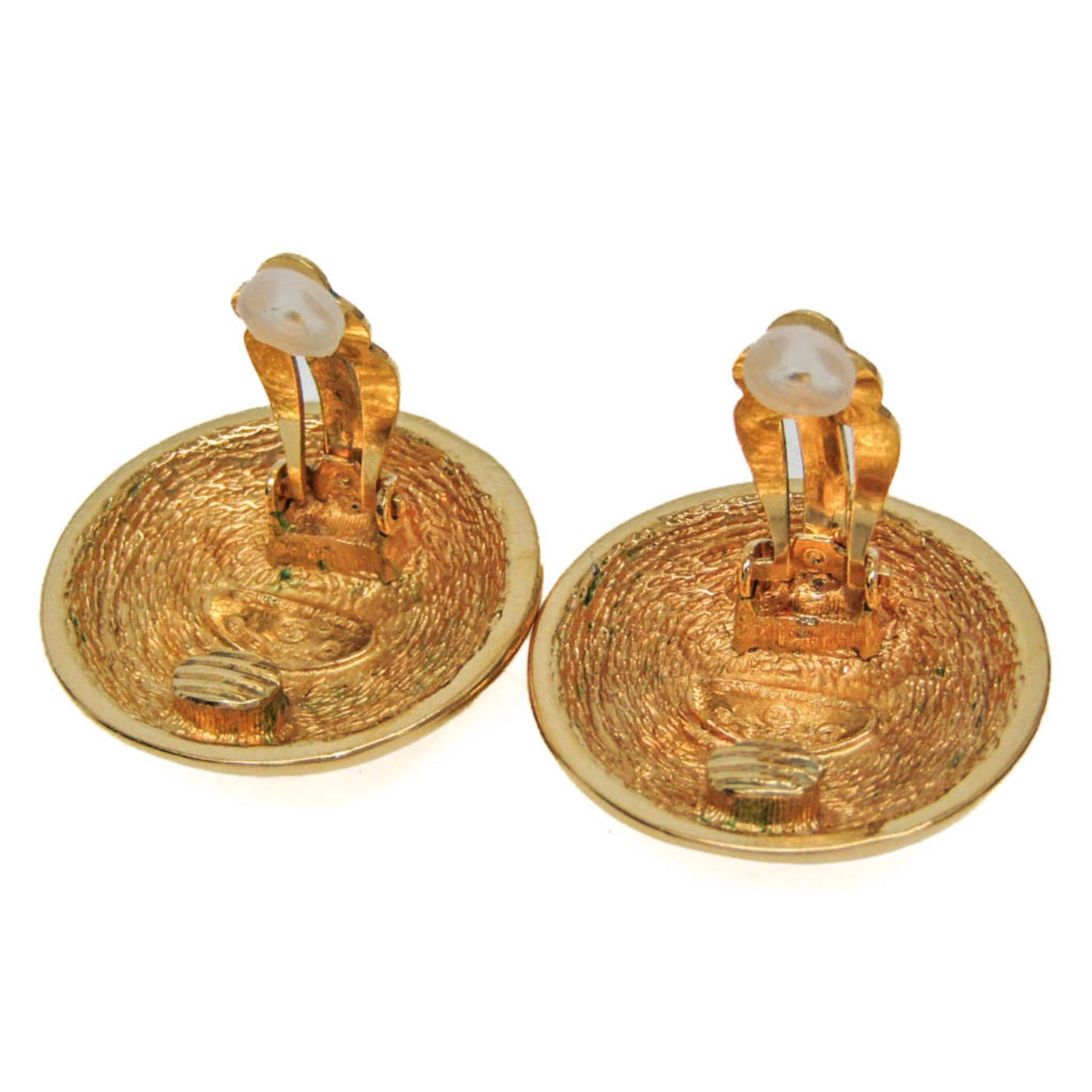 Chanel Matelasse COCO Mark Vintage Earrings No Stone Gold Plating Clip Earrings Gold