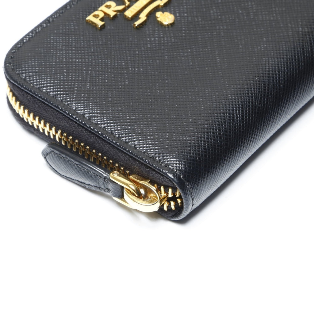 Prada Saffiano Leather Round Zip Wallet/Coin Case Compact Black