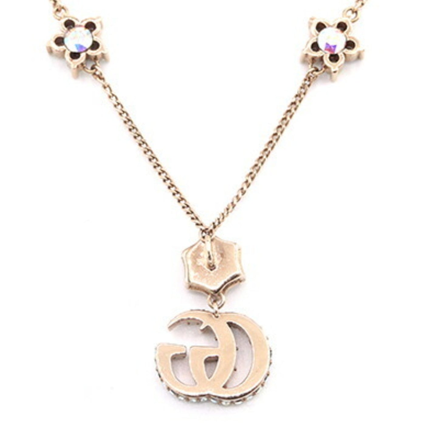 Gucci Double G Necklace 753868 Gold Metal Crystal Pendant Choker for Women GUCCI