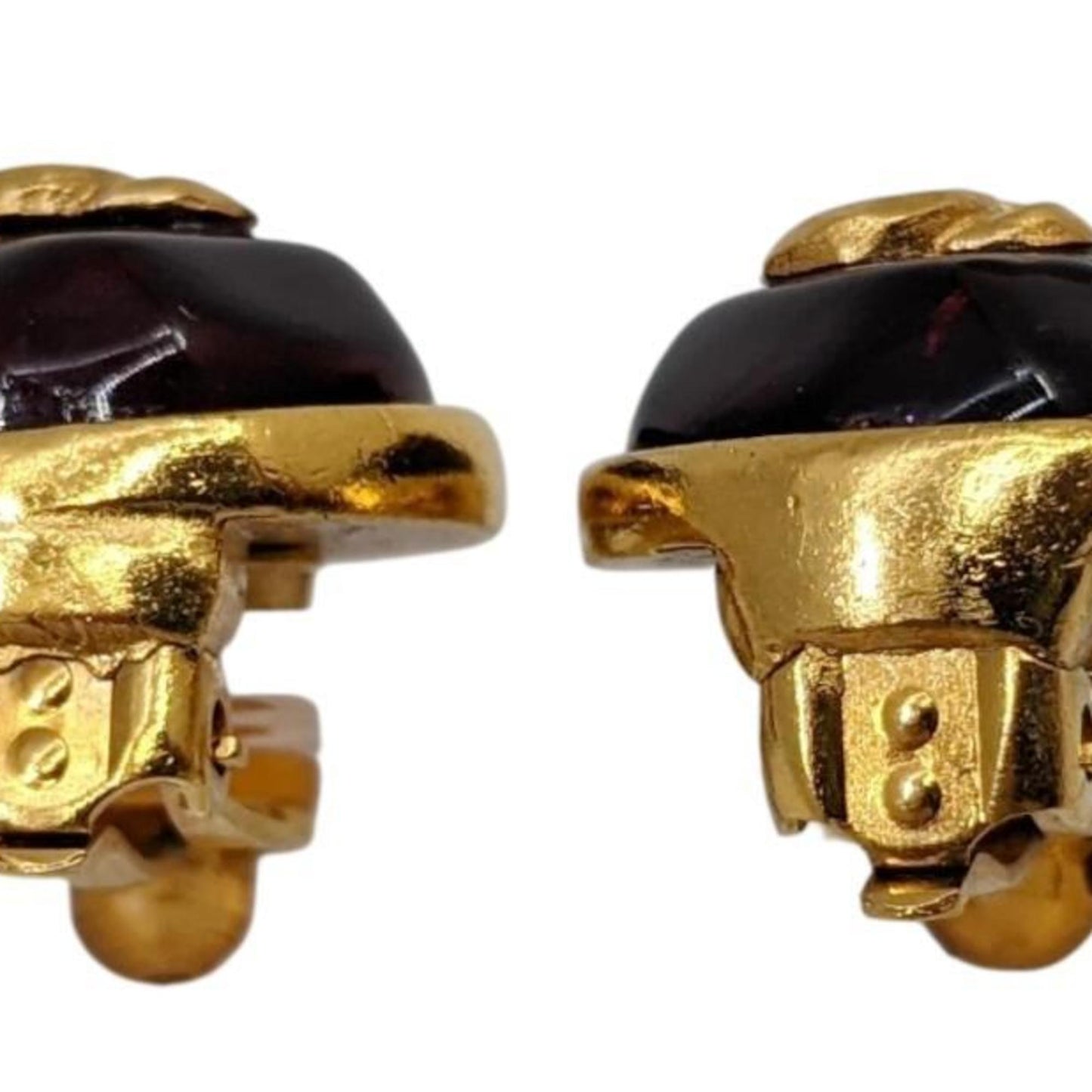 CHANEL Coco Round Earrings with Red Stone, GP 99P, Gold, Red, Women's