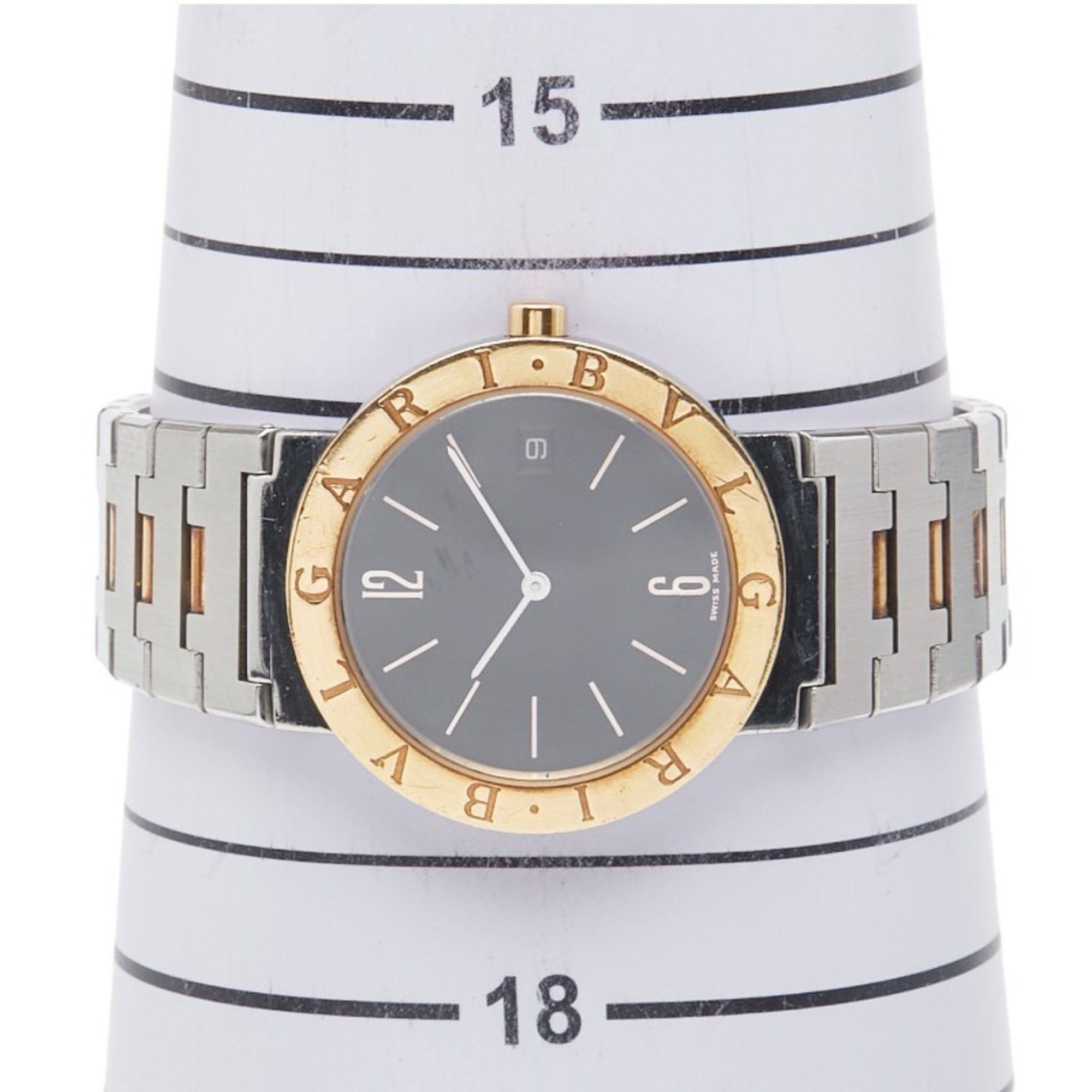 BVLGARI Men's Watch BB33SGD Quartz Black Dial Stainless Steel Yellow Gold Two-Tone — Good