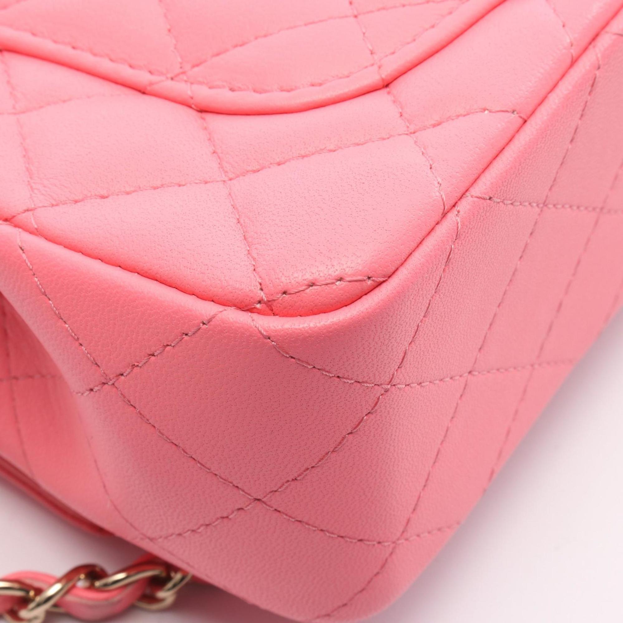 CHANEL Mini Matelasse 20 Shoulder Bag, Leather, Women's, Pink, A69900