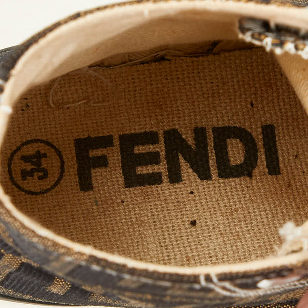 Fendi Zucca High-Top Sneakers, Size 34, Beige/Brown Canvas, Women's, FENDI