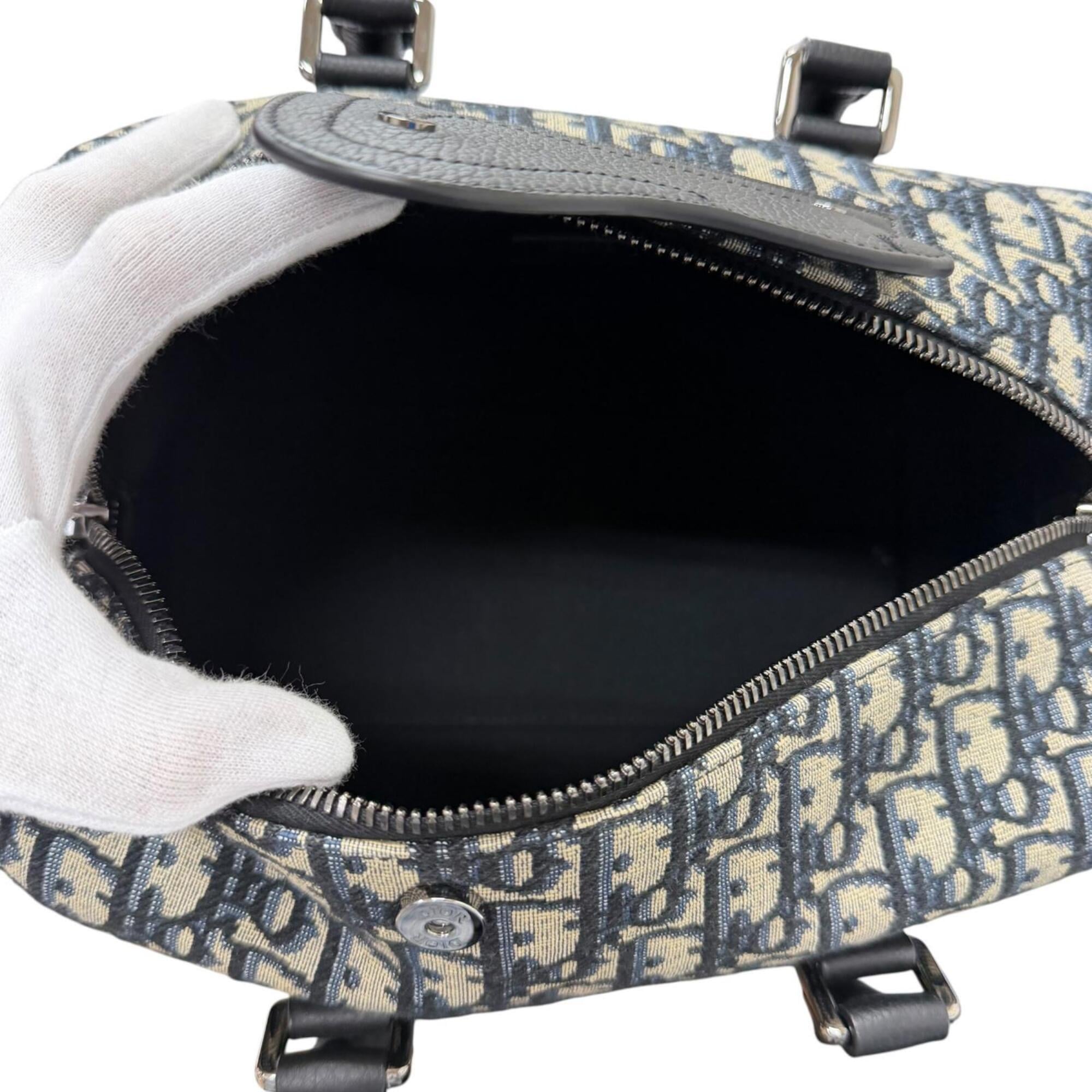 DIOR Homme 1ADDU114 Lango 26 Leather Oblique Jacquard Saddle 2-Way Shoulder Bag, Beige/Navy, Made in Italy, Men's, with Dust Bag — Like New