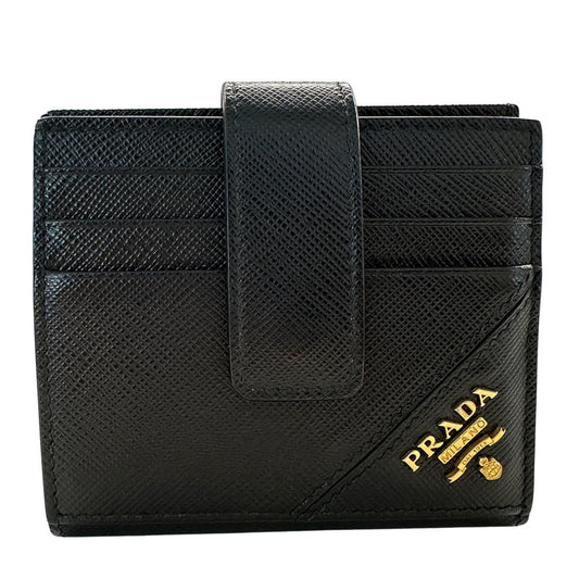 Prada Men's Saffiano Black Bifold Wallet (2MC063) with Logo, Compact Mini