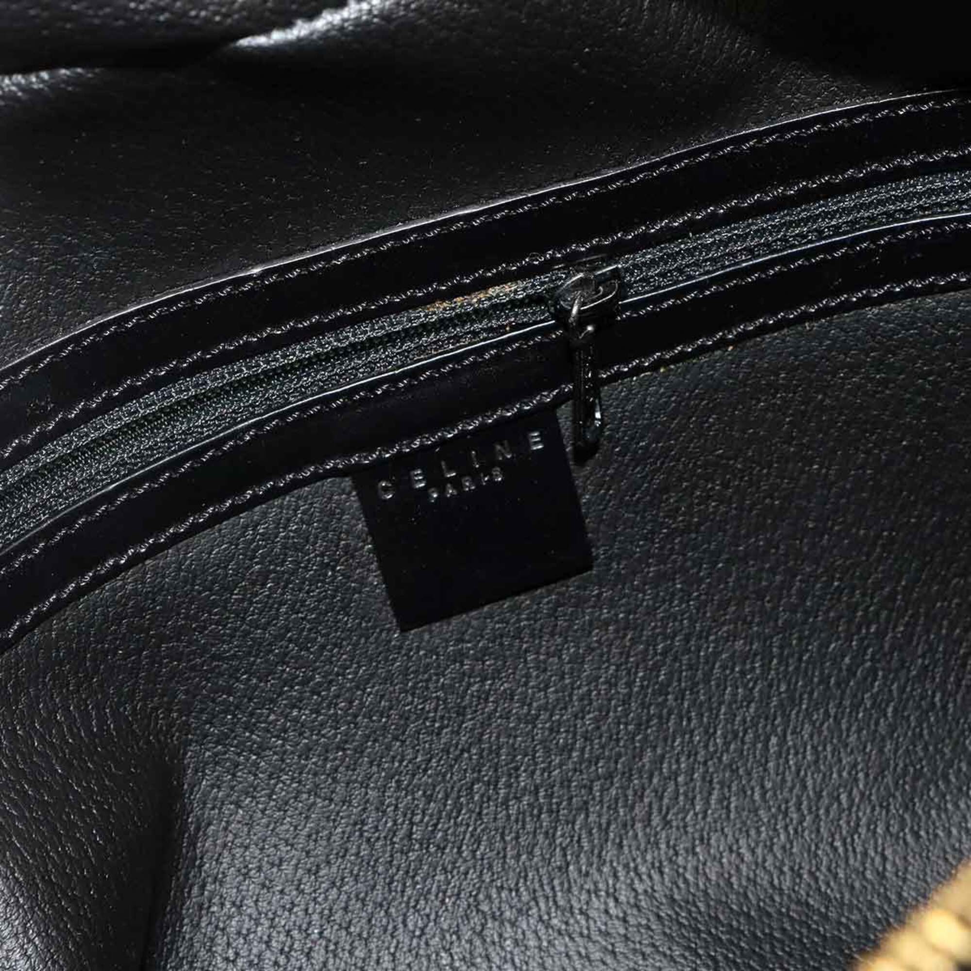 Celine Macadam Handbag, Leather, Black/Brown, Gold Hardware — Like New