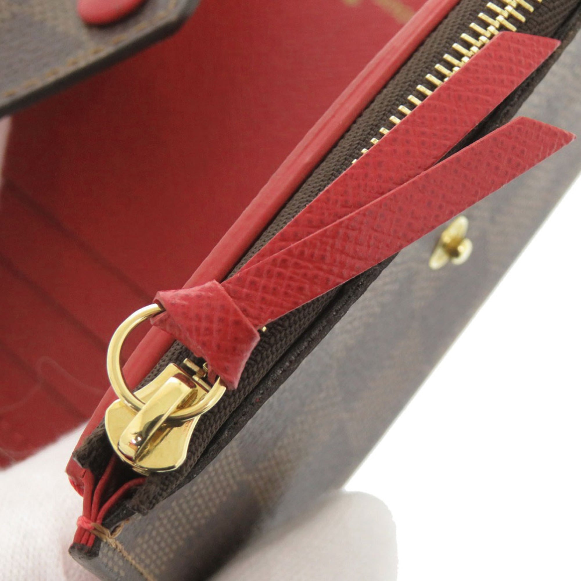 Excellent condition Louis Vuitton Portefeuille Victorine Damier N41659 tri-fold wallet with IC tag, red and brown, LV 0663