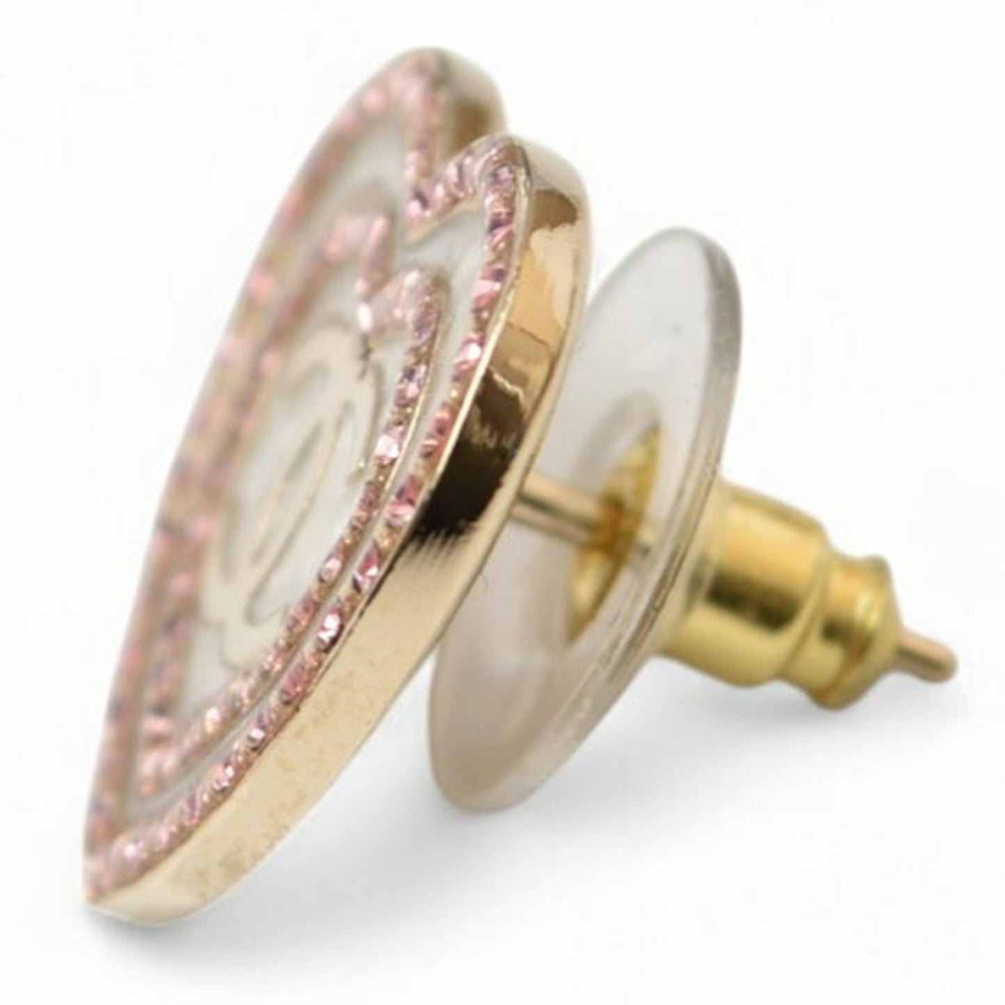 Chanel Earrings CHANEL CC Heart Motif Rhinestone Rose Gold B24