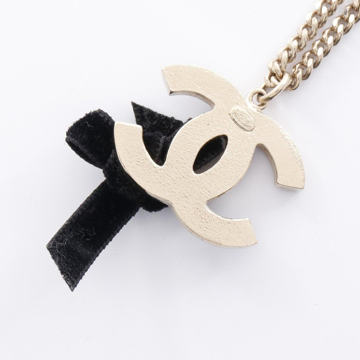 CHANEL Coco Mark Ribbon Necklace GP (Gold Plated) Women's Gold