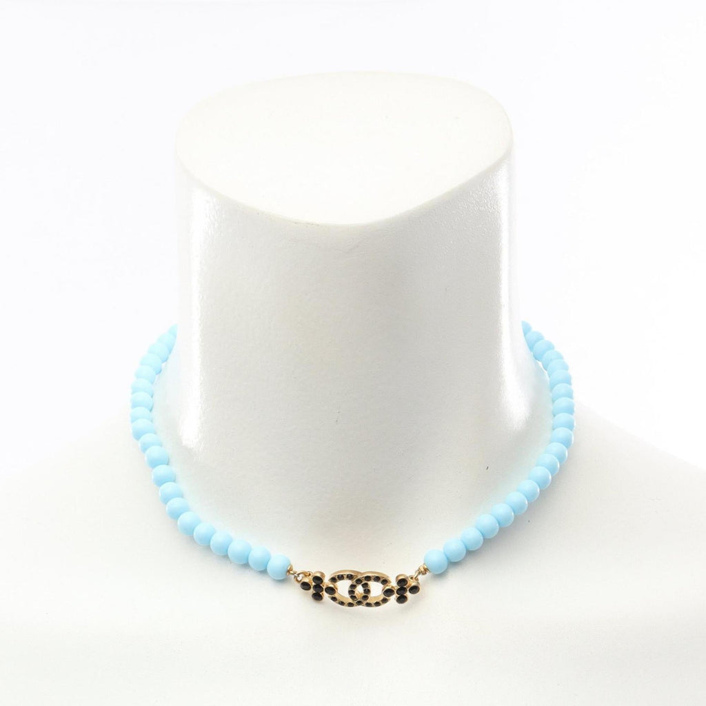 Chanel Coco Mark Choker Accessory, GP (Gold Plated), Rhinestones, Plastic, Women's, Gold, Black, Blue